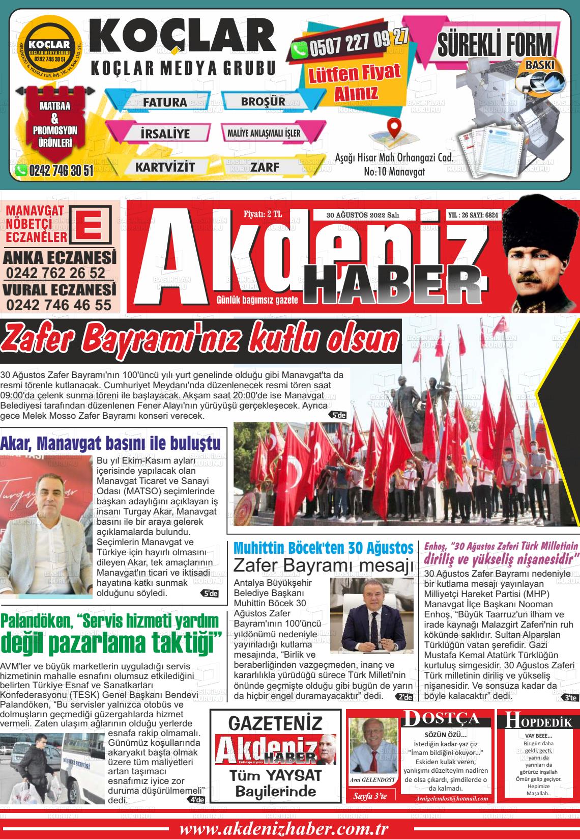 28 Ekim 2022 Akdeniz Haber Gazete Manşeti