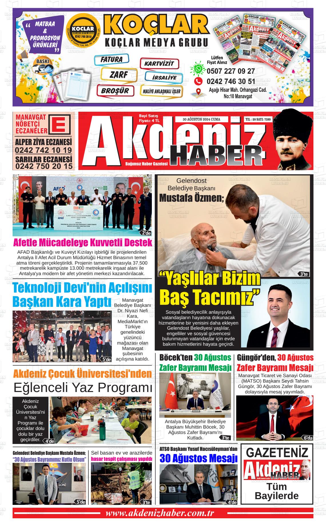 30 Ağustos 2024 Akdeniz Haber Gazete Manşeti