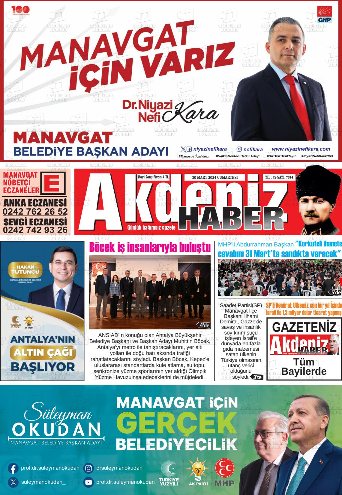 30 Mart 2024 Akdeniz Haber Gazete Manşeti