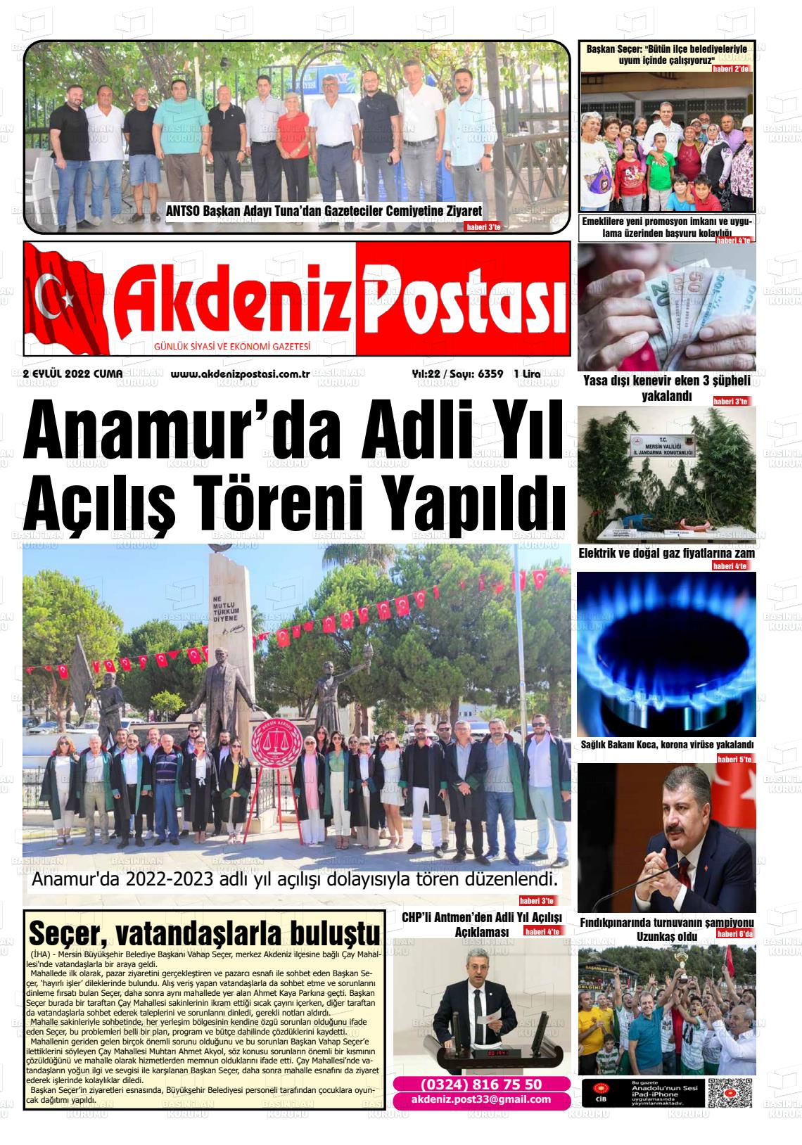 02 Eylül 2022 Akdeniz Postası Gazete Manşeti