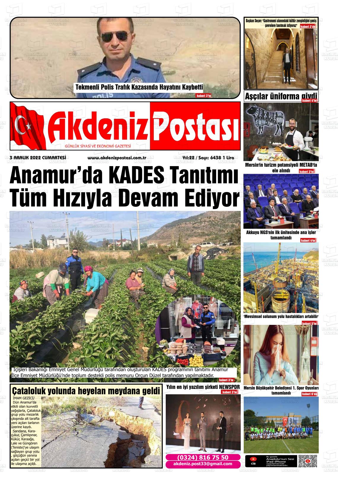 03 Aralık 2022 Akdeniz Postası Gazete Manşeti
