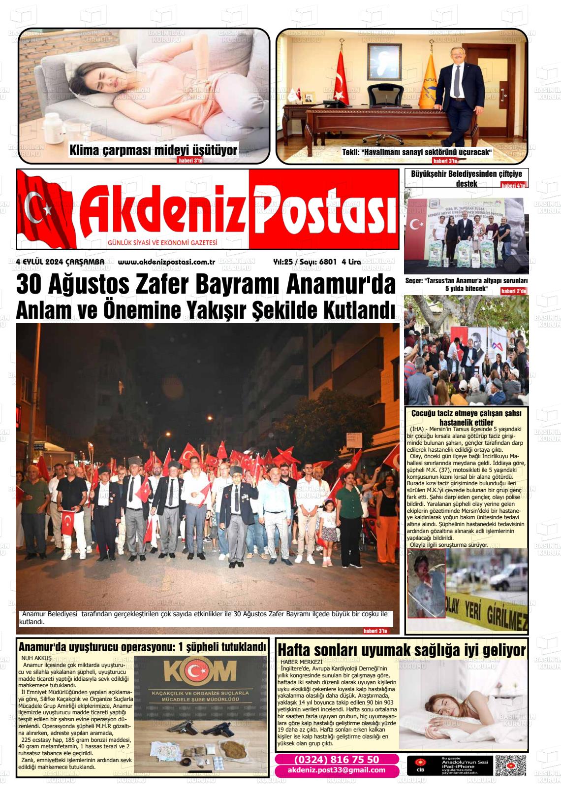 04 Eylül 2024 Akdeniz Postası Gazete Manşeti