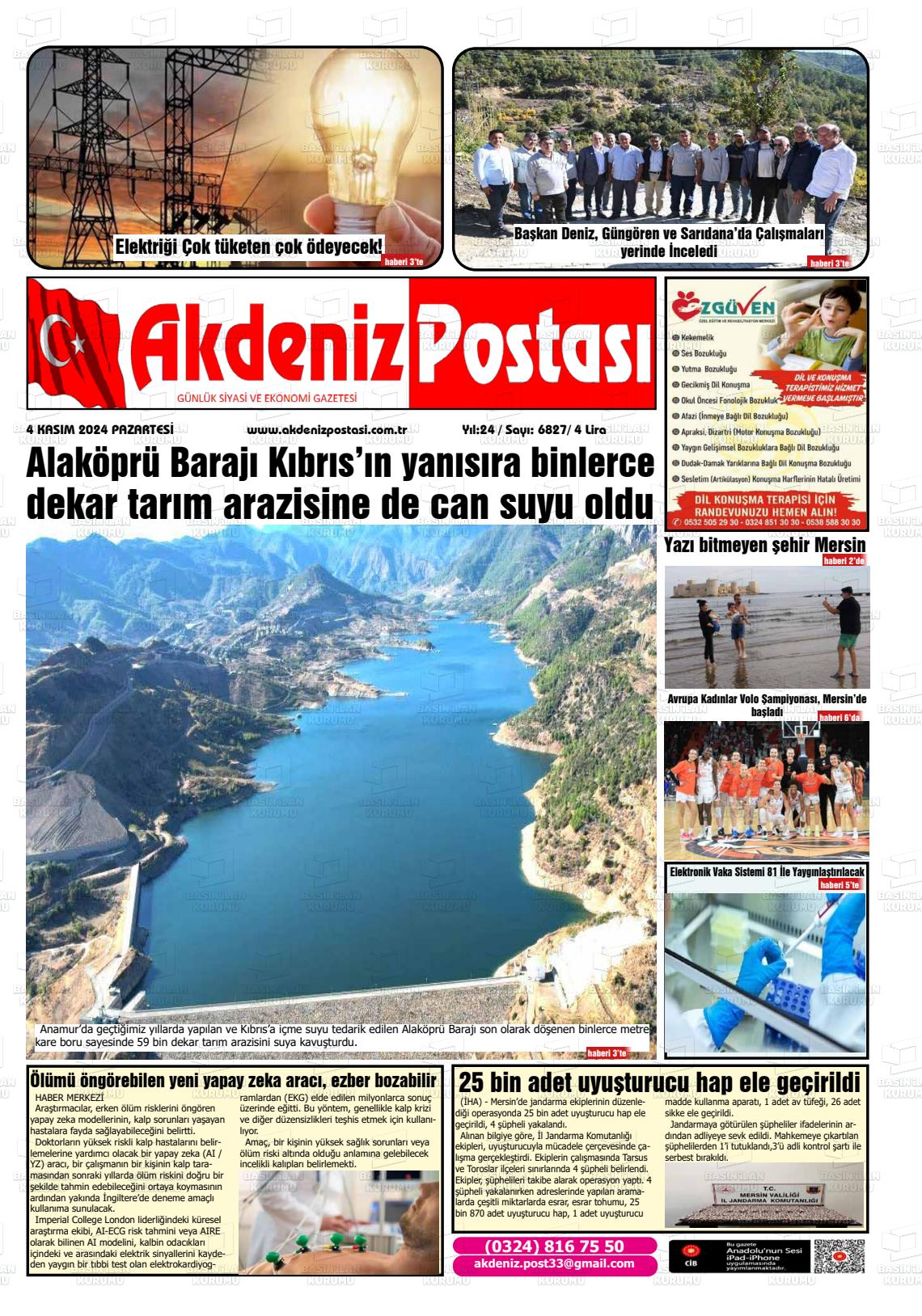 04 Kasım 2024 Akdeniz Postası Gazete Manşeti