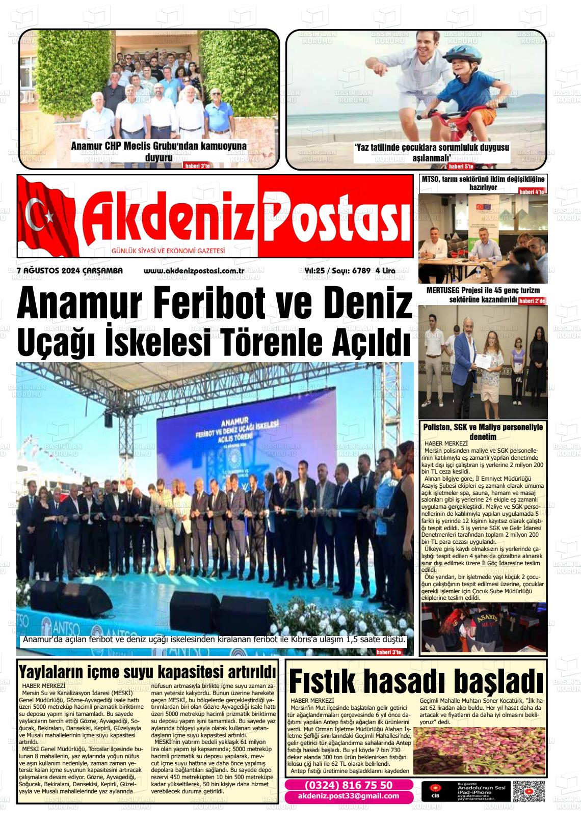 07 Ağustos 2024 Akdeniz Postası Gazete Manşeti