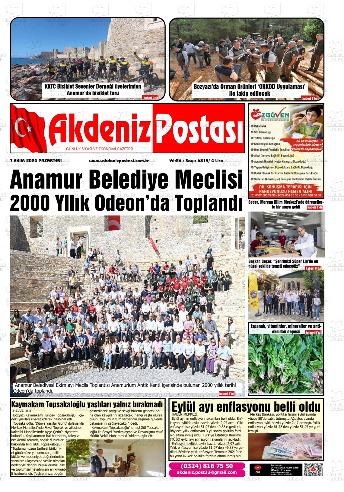 07 Ekim 2024 Akdeniz Postası Gazete Manşeti