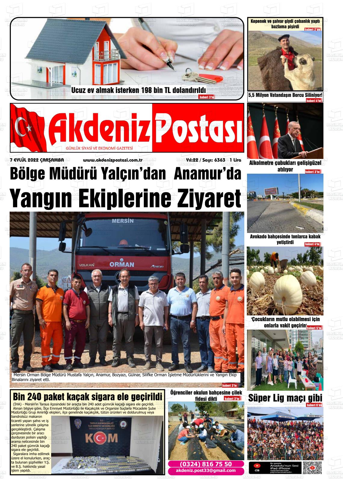 07 Eylül 2022 Akdeniz Postası Gazete Manşeti