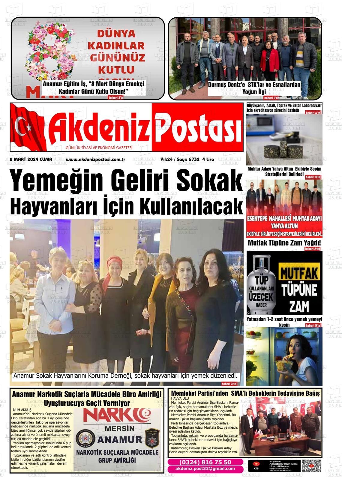 08 Mart 2024 Akdeniz Postası Gazete Manşeti