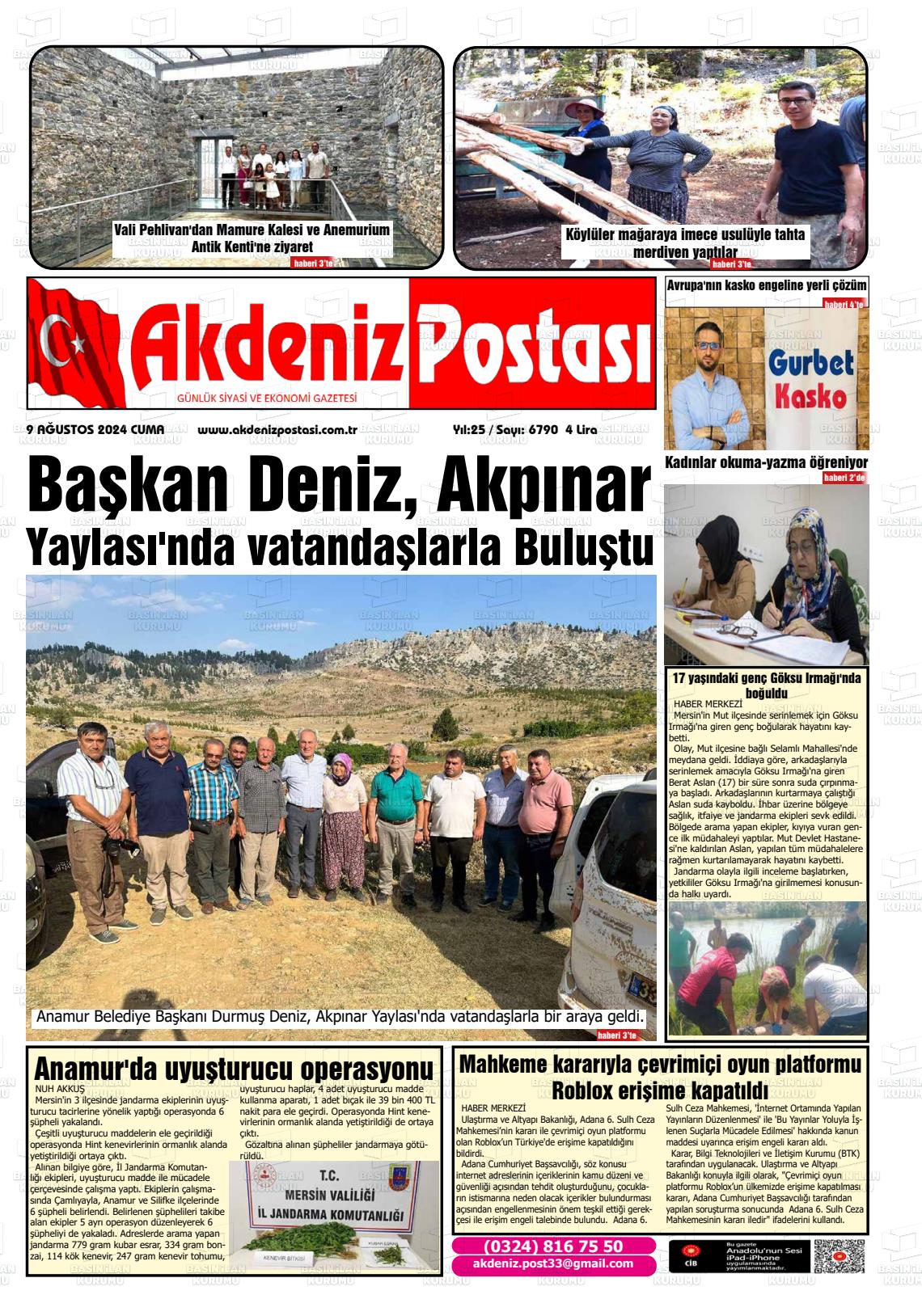 09 Ağustos 2024 Akdeniz Postası Gazete Manşeti