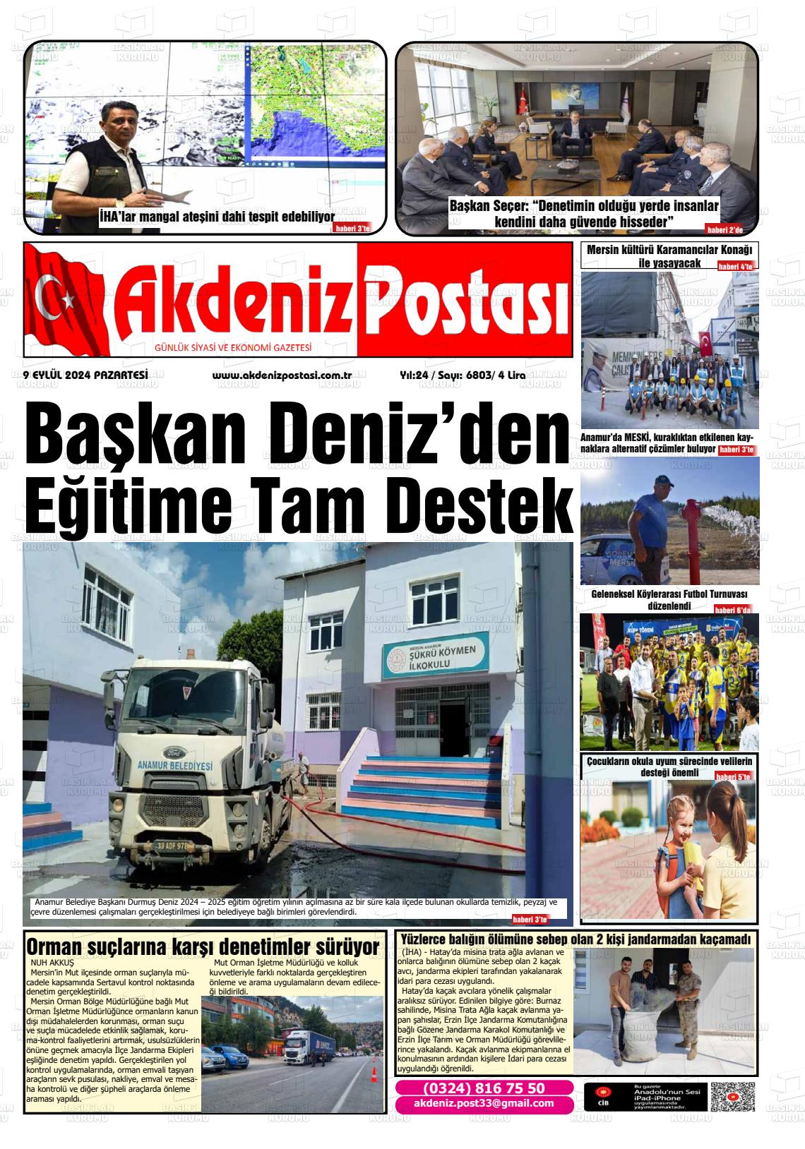 09 Eylül 2024 Akdeniz Postası Gazete Manşeti