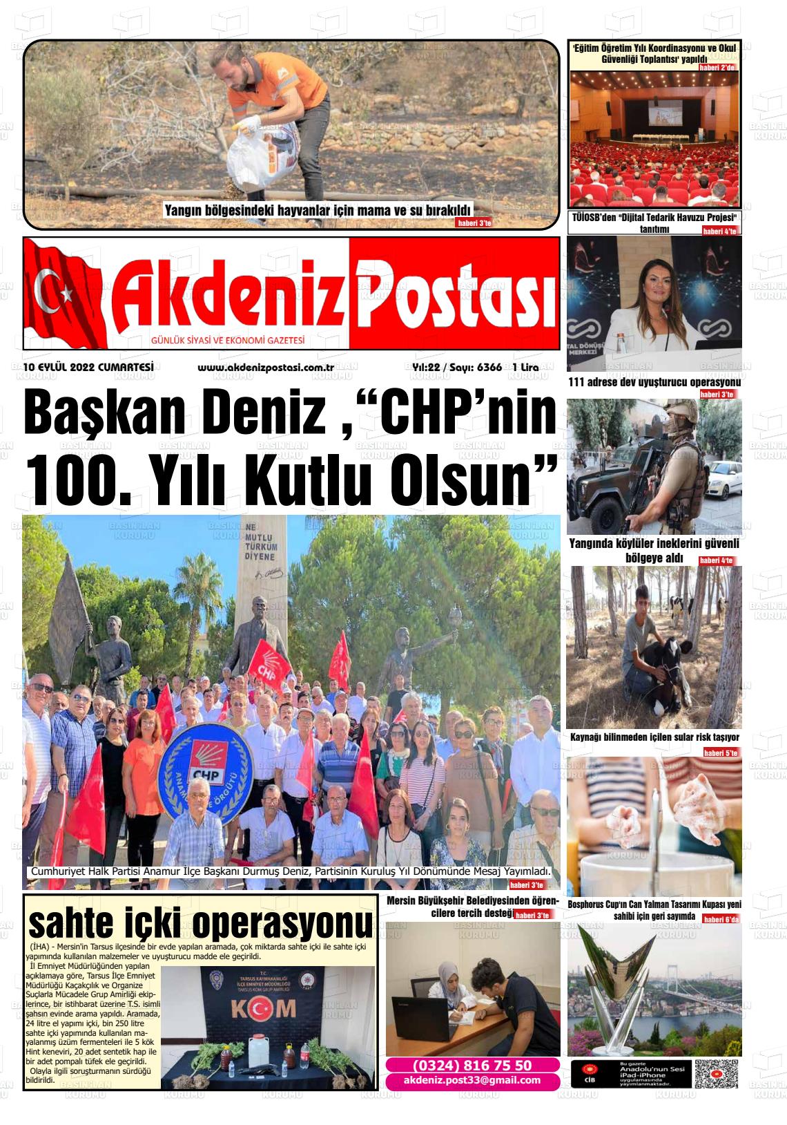 08 Kasım 2022 Akdeniz Postası Gazete Manşeti