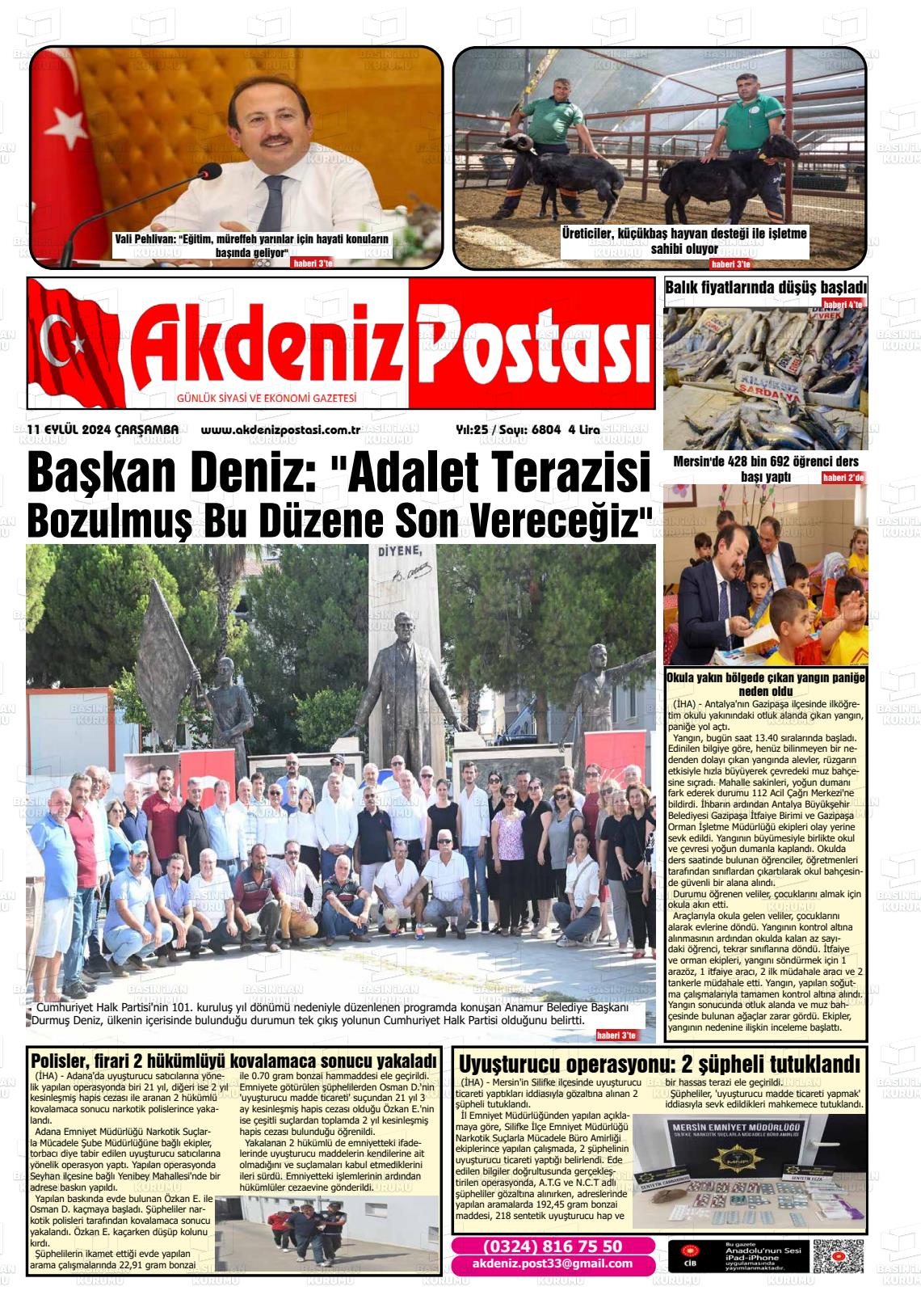 11 Eylül 2024 Akdeniz Postası Gazete Manşeti