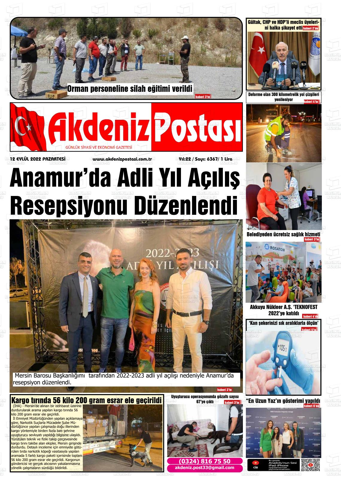 12 Eylül 2022 Akdeniz Postası Gazete Manşeti