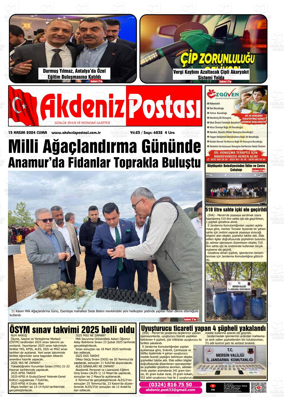 15 Kasım 2024 Akdeniz Postası Gazete Manşeti