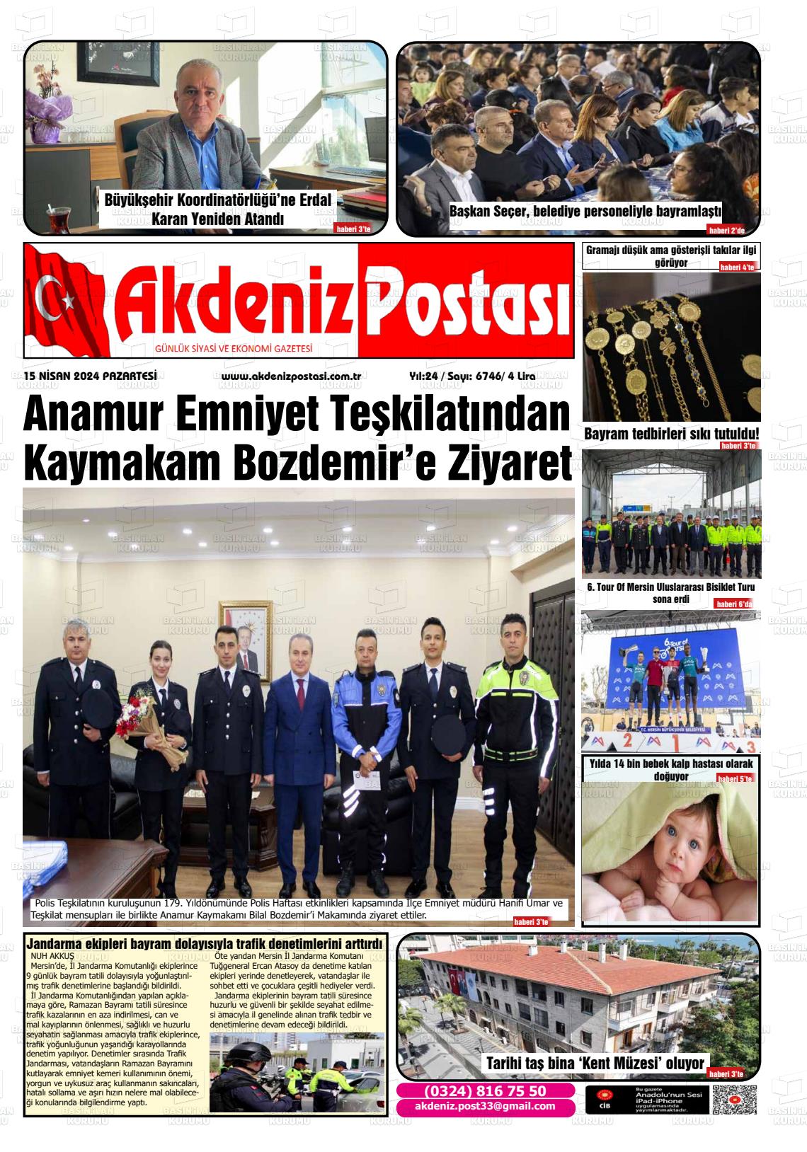 15 Nisan 2024 Akdeniz Postası Gazete Manşeti