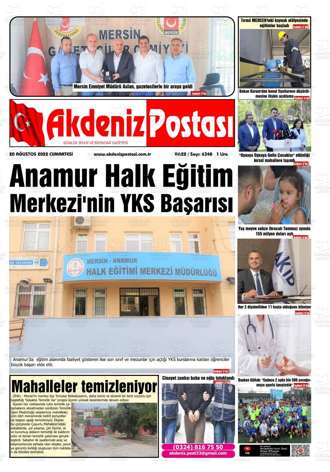 20 Ağustos 2022 Akdeniz Postası Gazete Manşeti