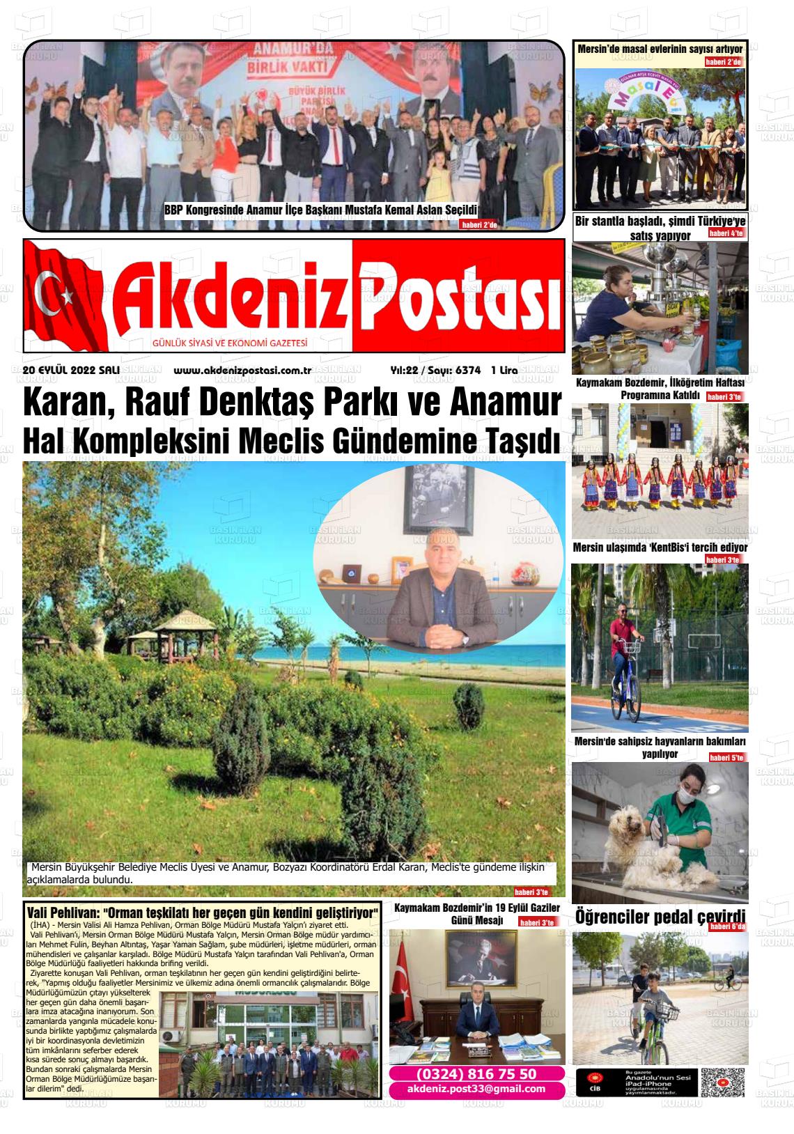 18 Kasım 2022 Akdeniz Postası Gazete Manşeti