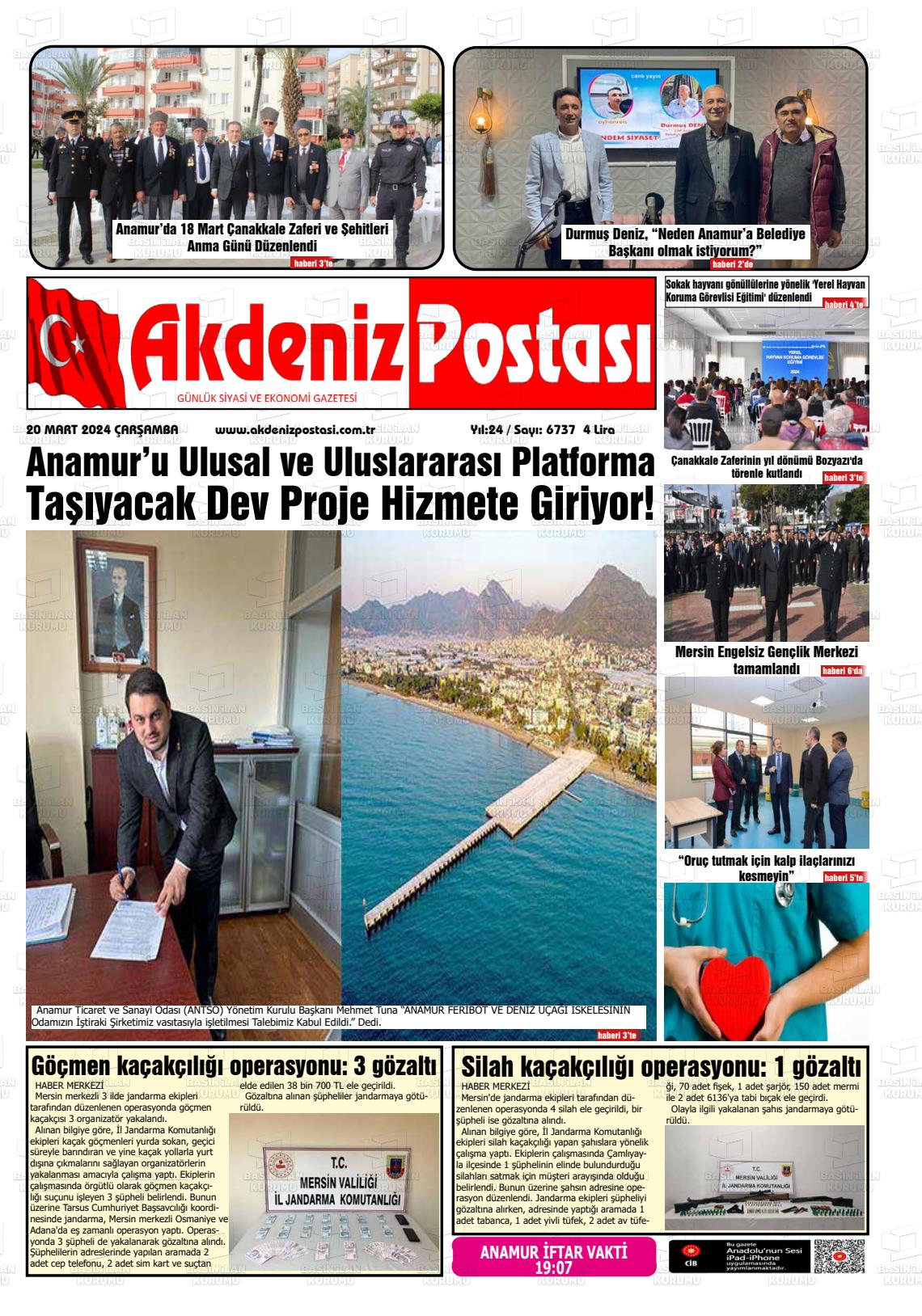 20 Mart 2024 Akdeniz Postası Gazete Manşeti