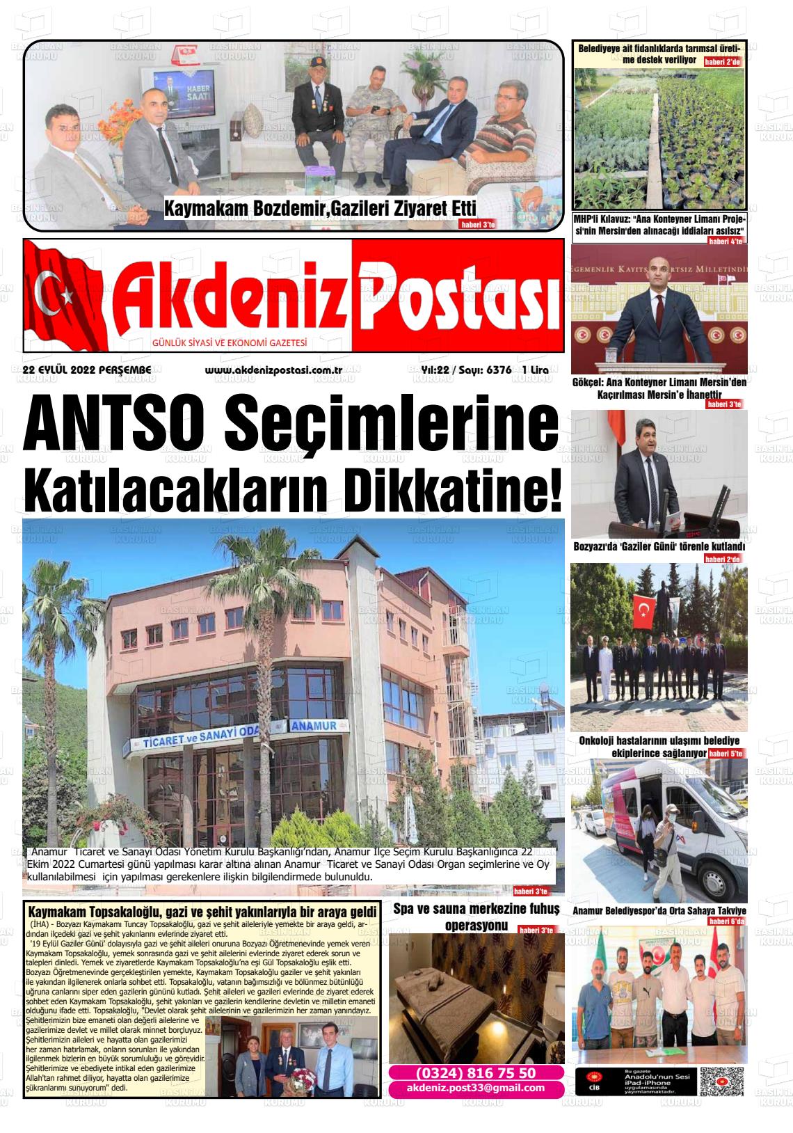 20 Kasım 2022 Akdeniz Postası Gazete Manşeti