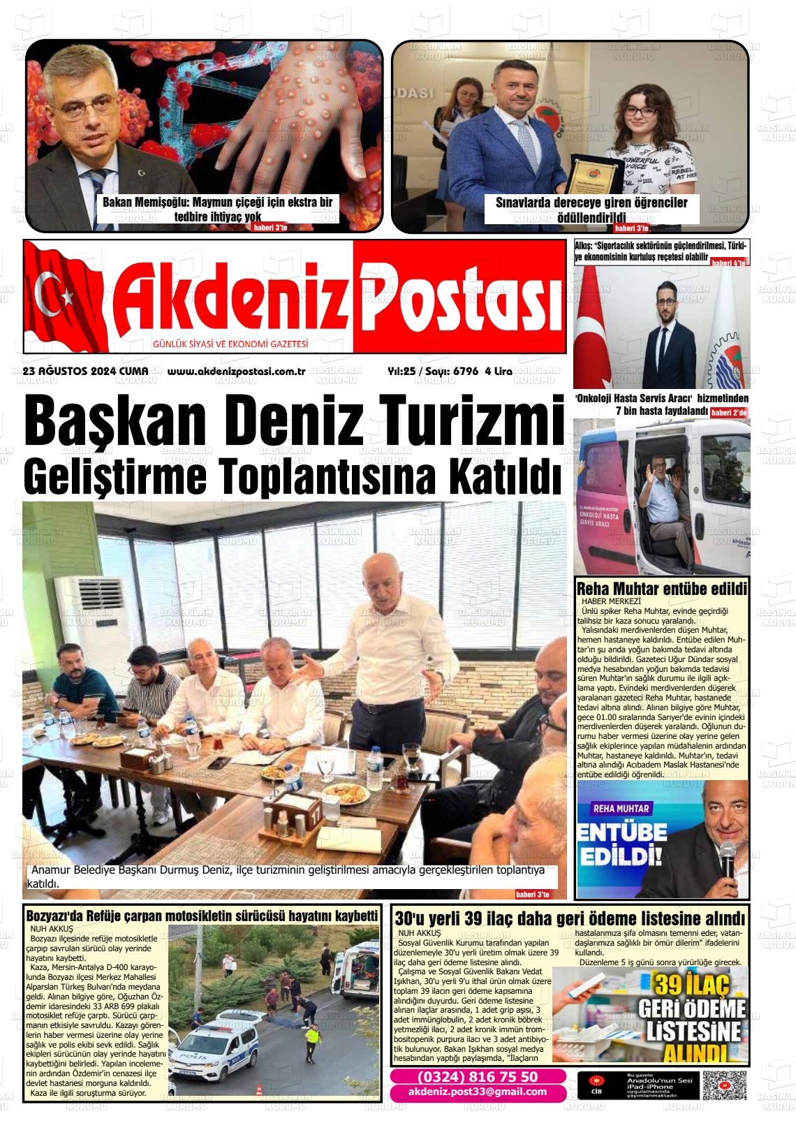 23 Ağustos 2024 Akdeniz Postası Gazete Manşeti