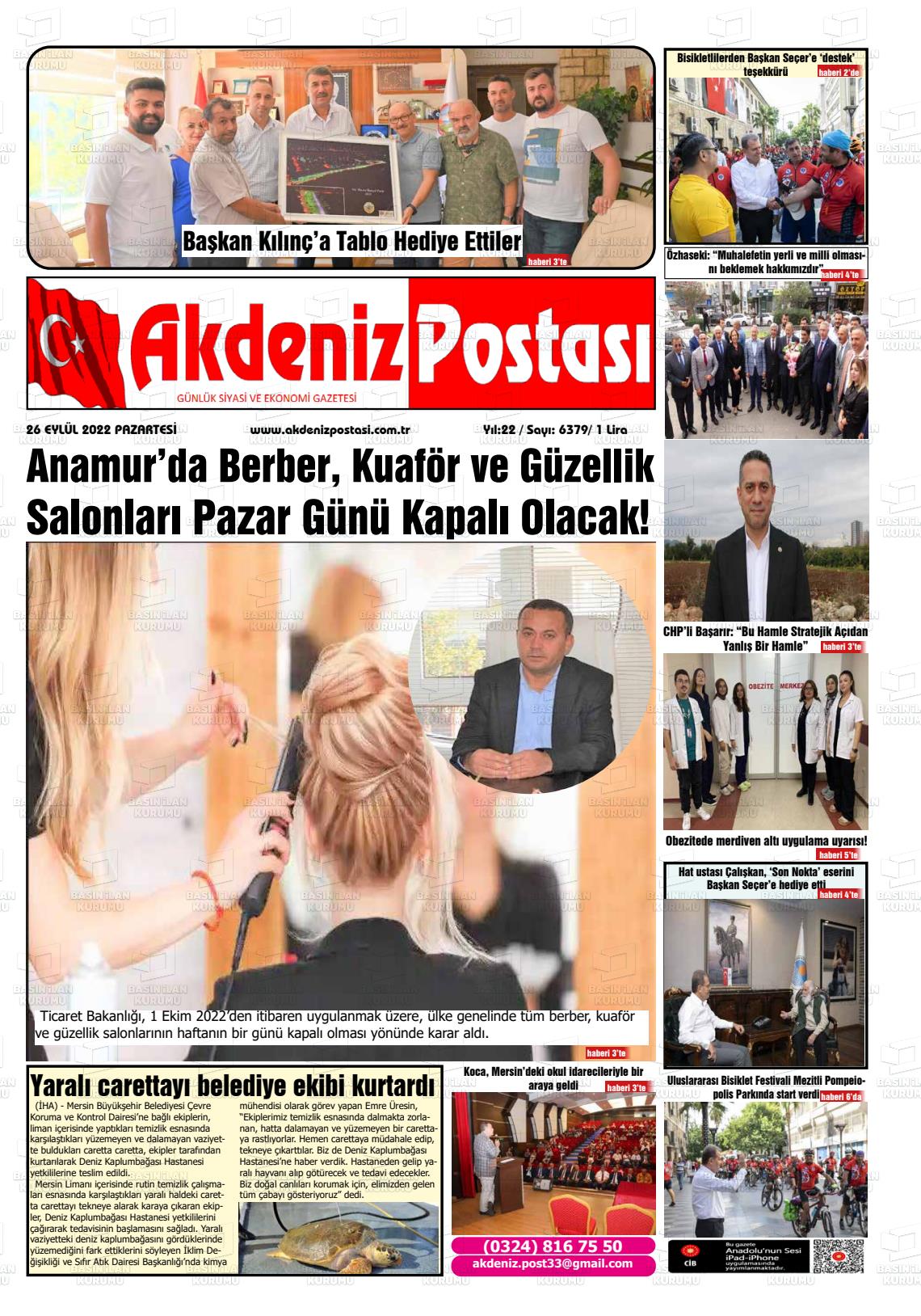 24 Kasım 2022 Akdeniz Postası Gazete Manşeti