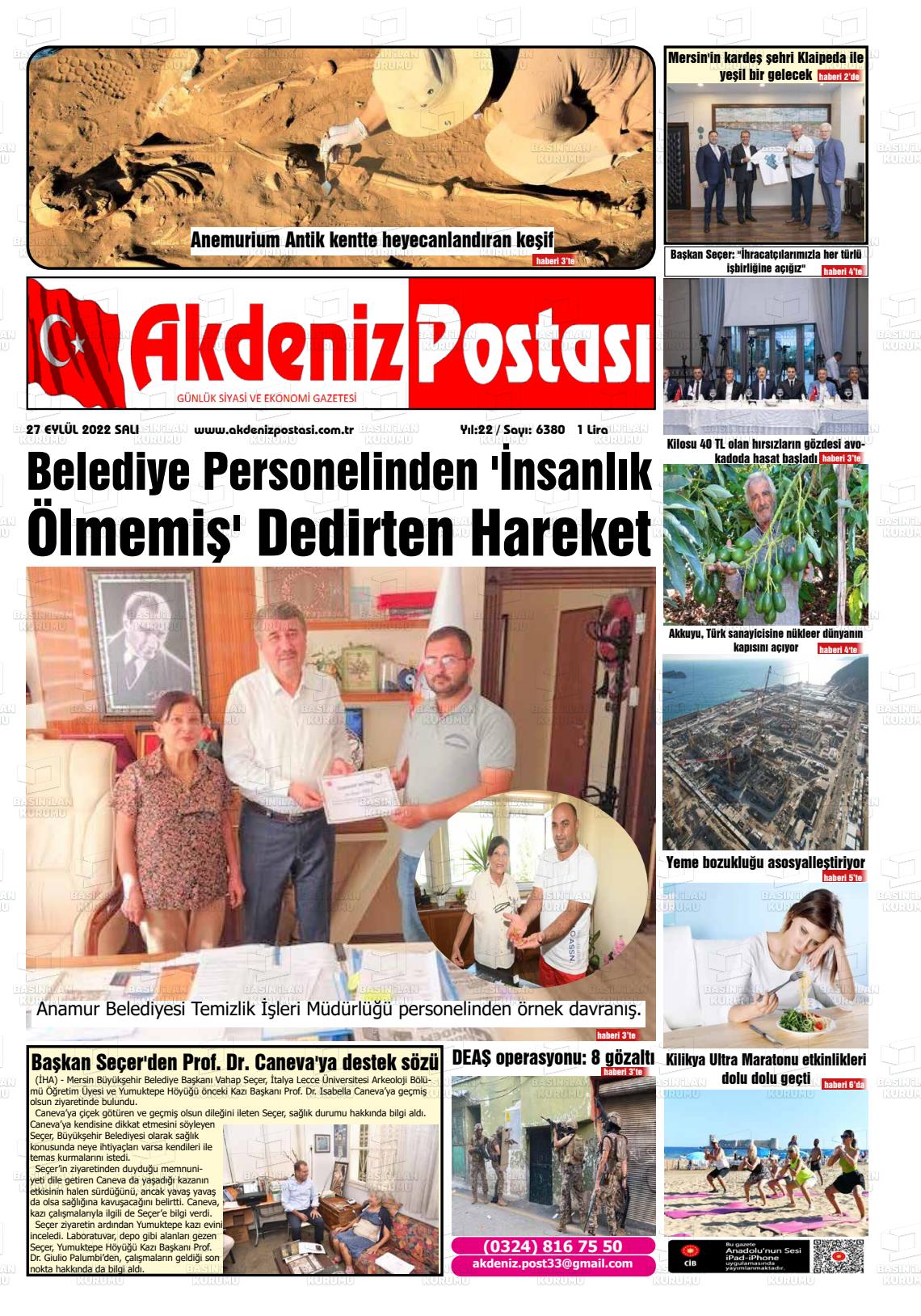 25 Kasım 2022 Akdeniz Postası Gazete Manşeti