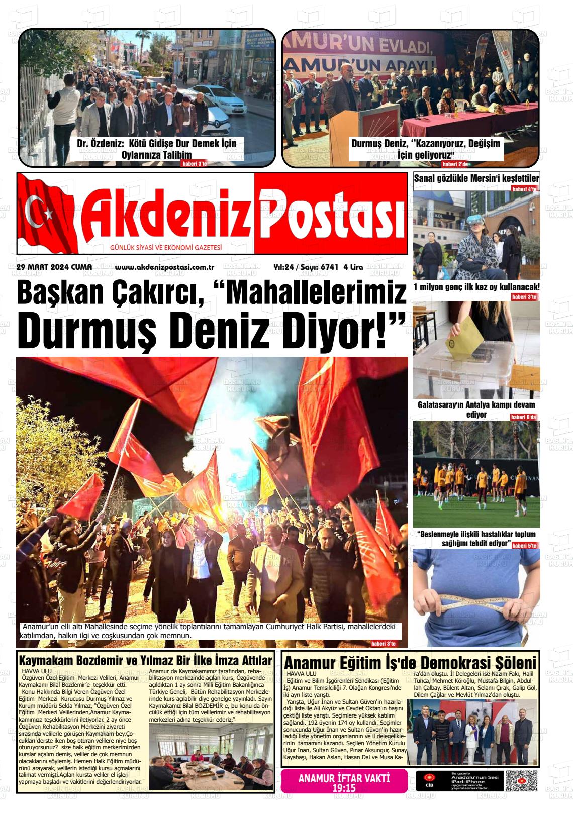 29 Mart 2024 Akdeniz Postası Gazete Manşeti