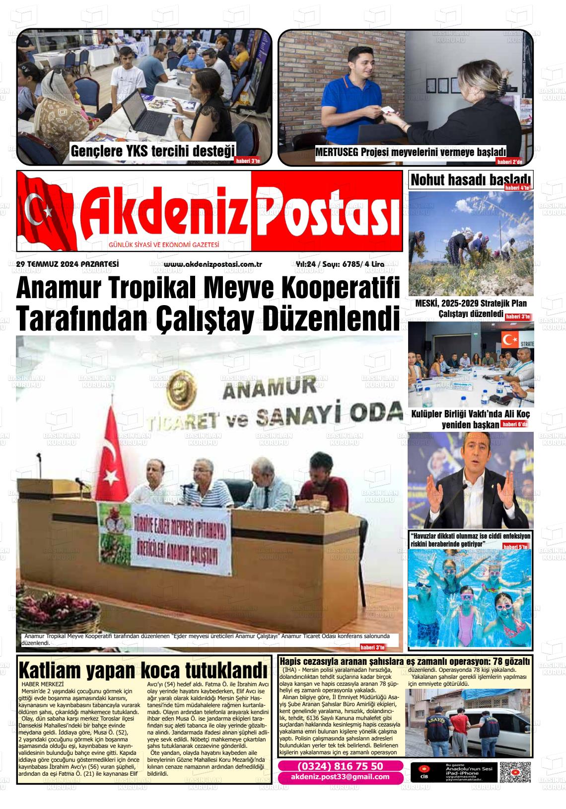 29 Temmuz 2024 Akdeniz Postası Gazete Manşeti