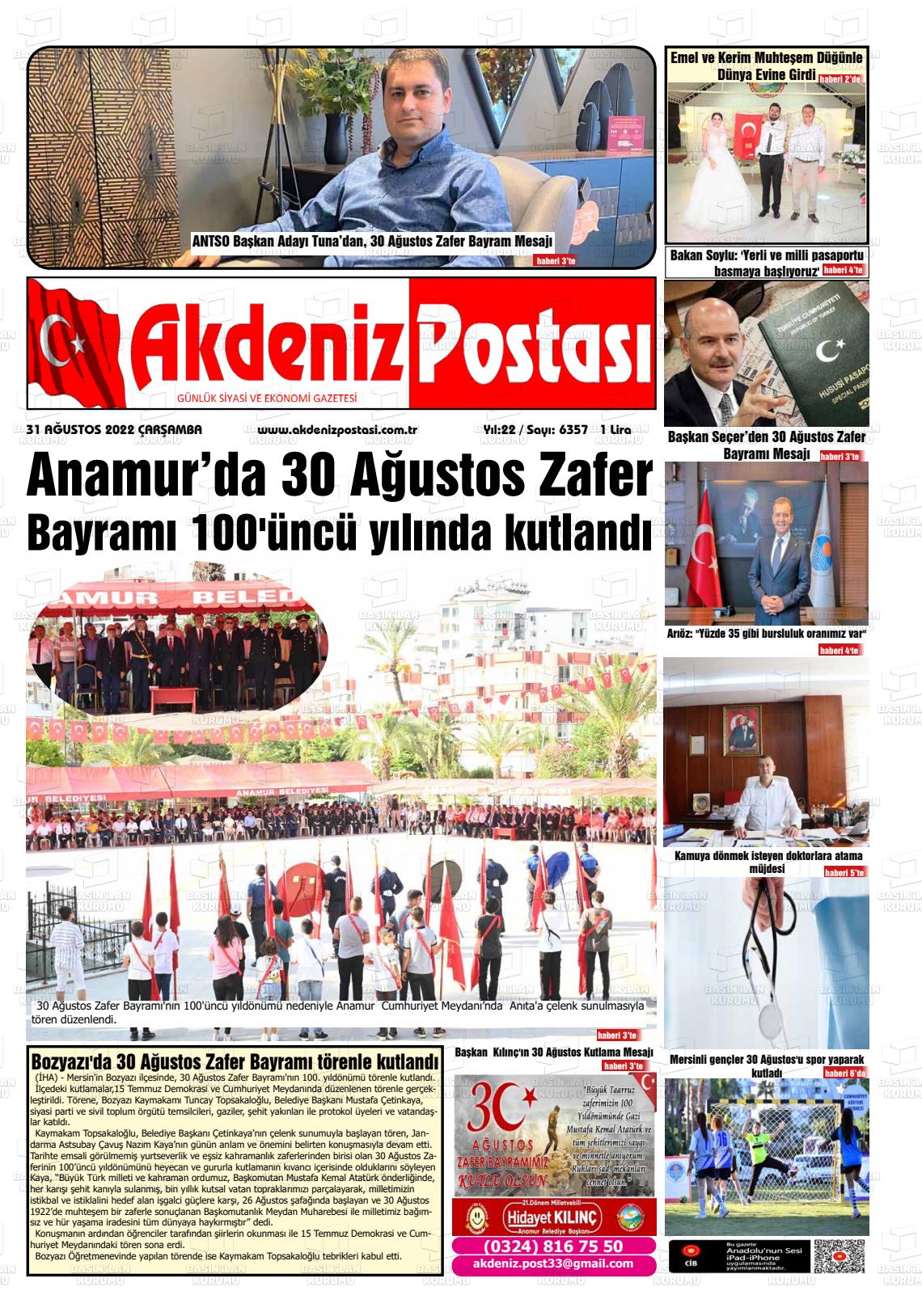 29 Ekim 2022 Akdeniz Postası Gazete Manşeti