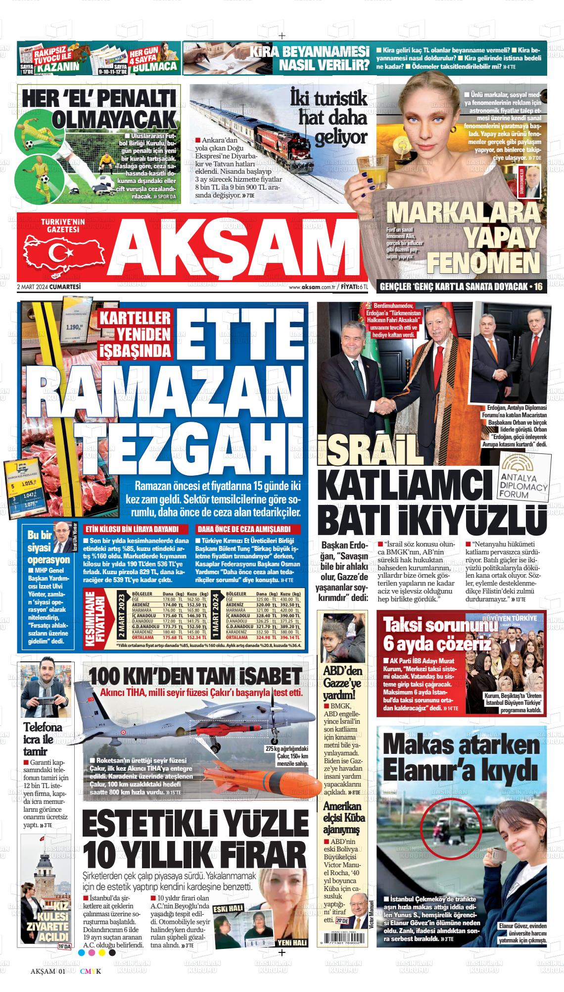 02 Mart 2024 Akşam Gazete Manşeti