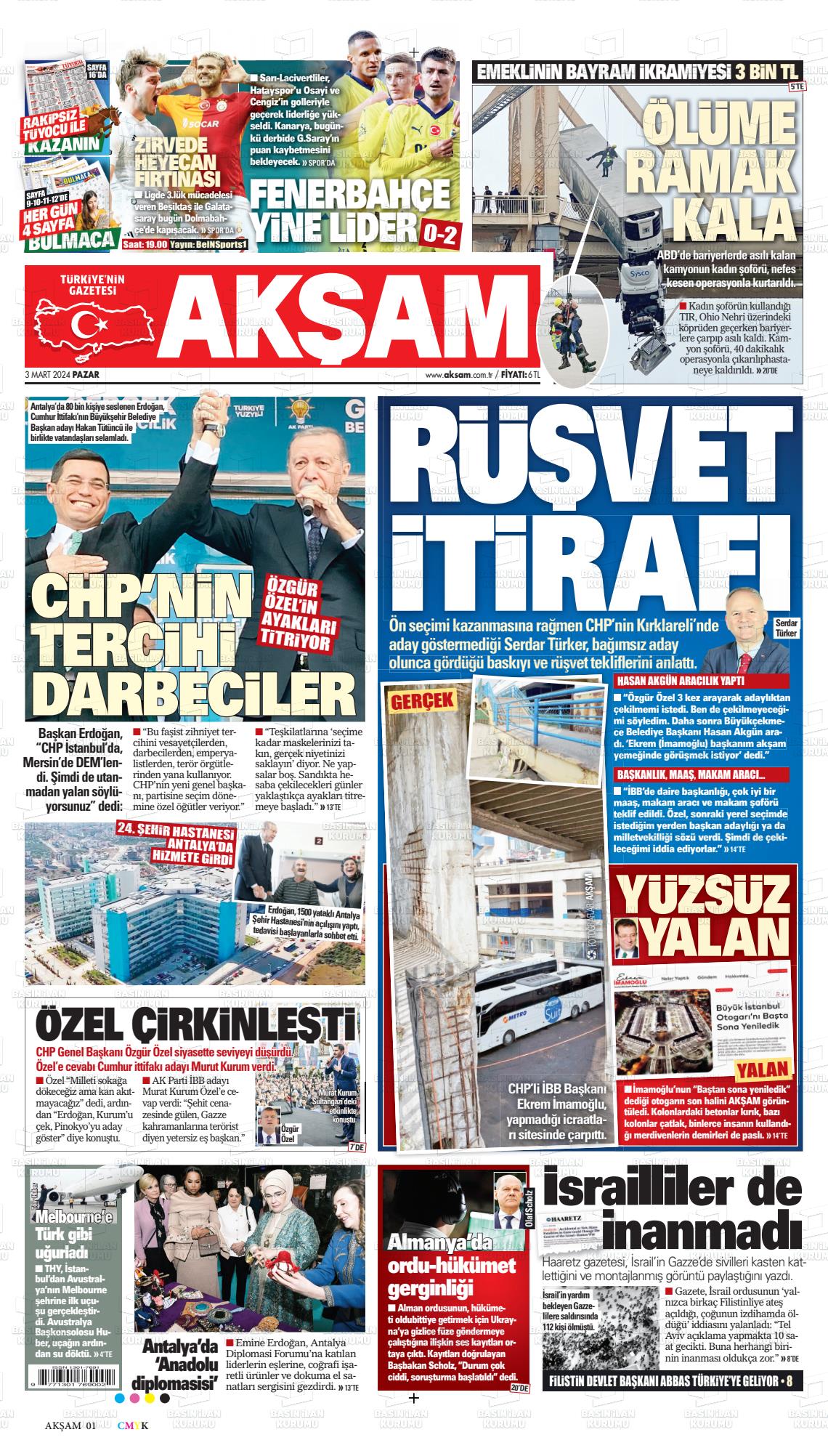 03 Mart 2024 Akşam Gazete Manşeti