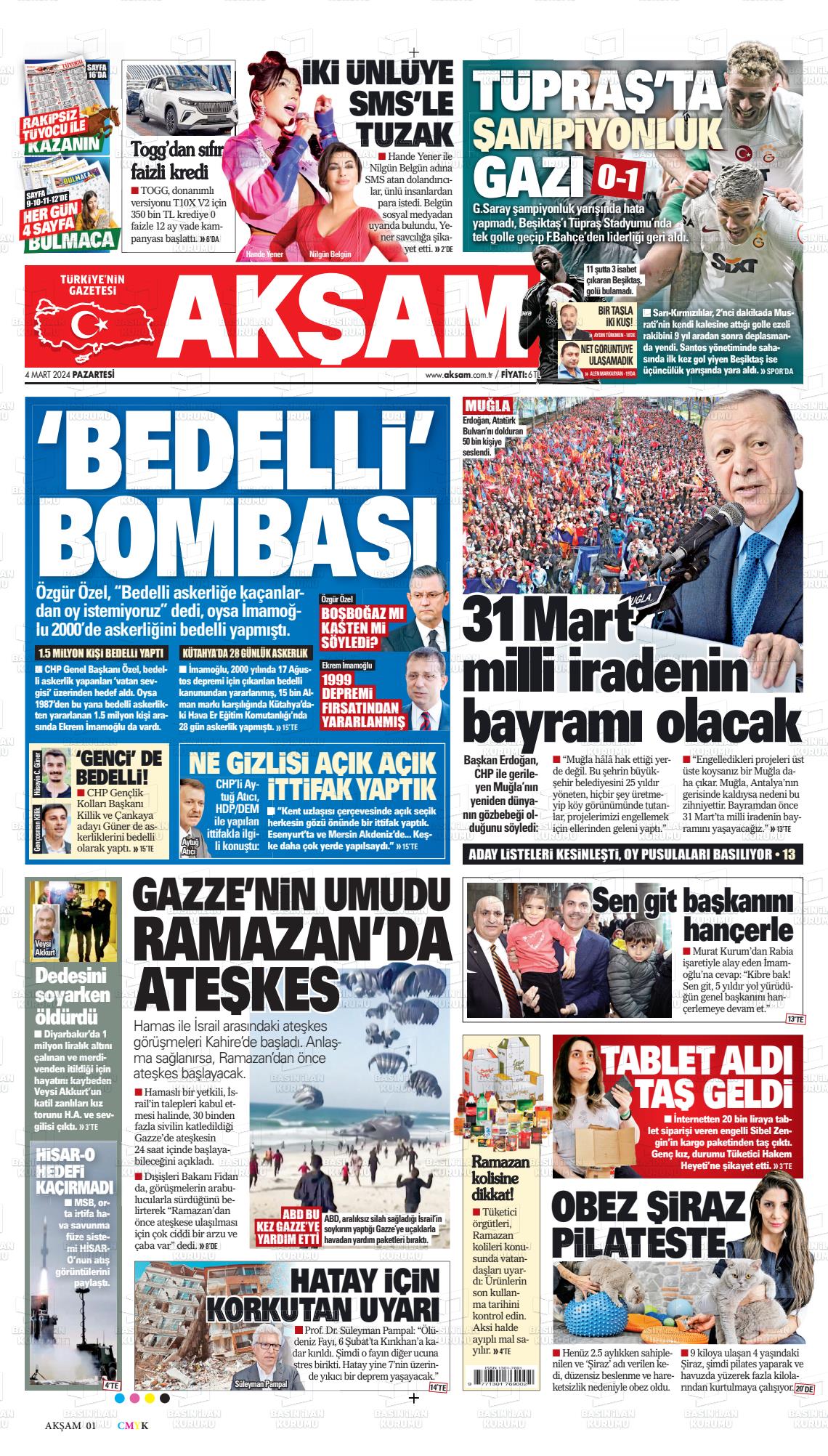 04 Mart 2024 Akşam Gazete Manşeti