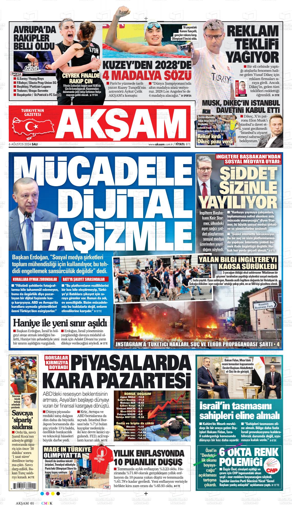 06 Ağustos 2024 Akşam Gazete Manşeti