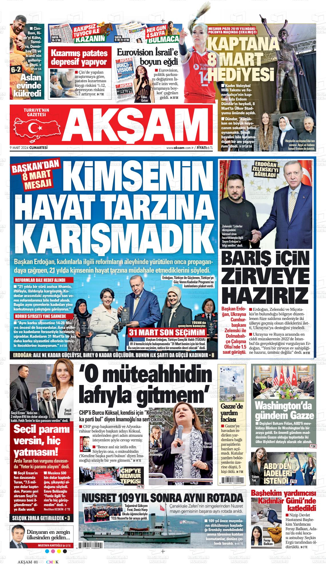 09 Mart 2024 Akşam Gazete Manşeti