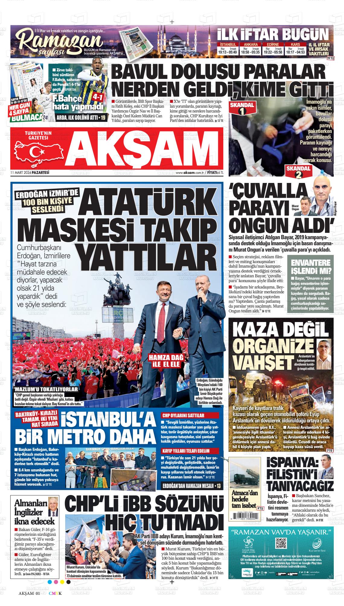 11 Mart 2024 Akşam Gazete Manşeti