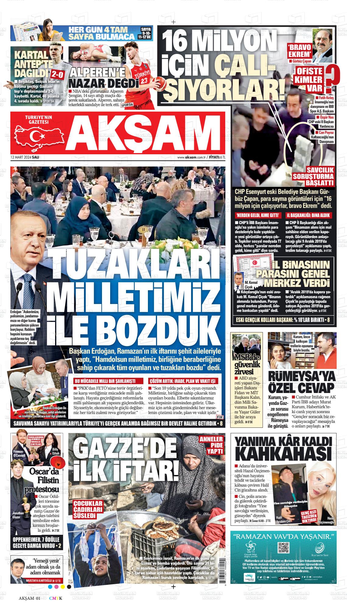 12 Mart 2024 Akşam Gazete Manşeti