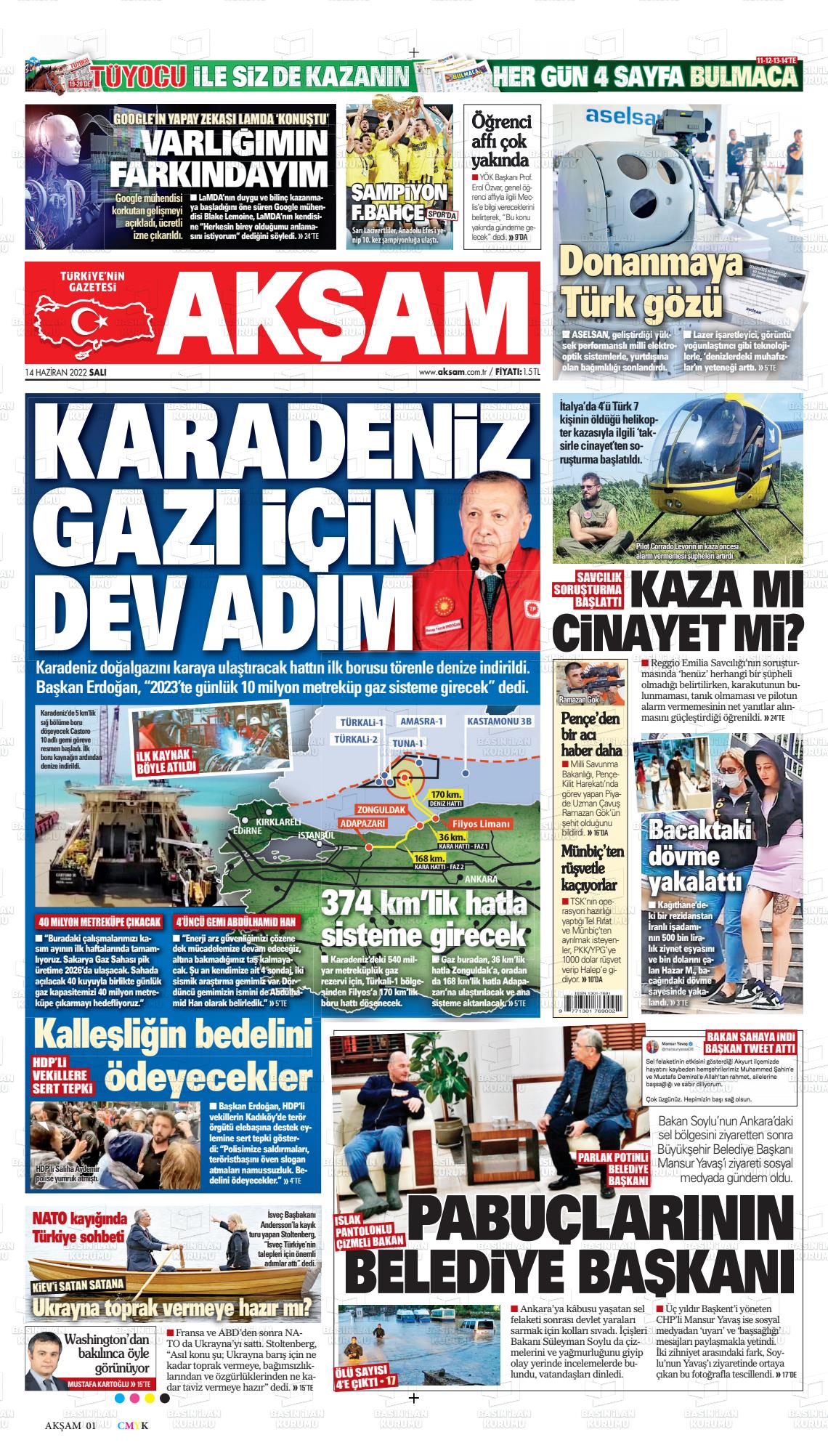 14 Haziran 2022 Akşam Gazete Manşeti