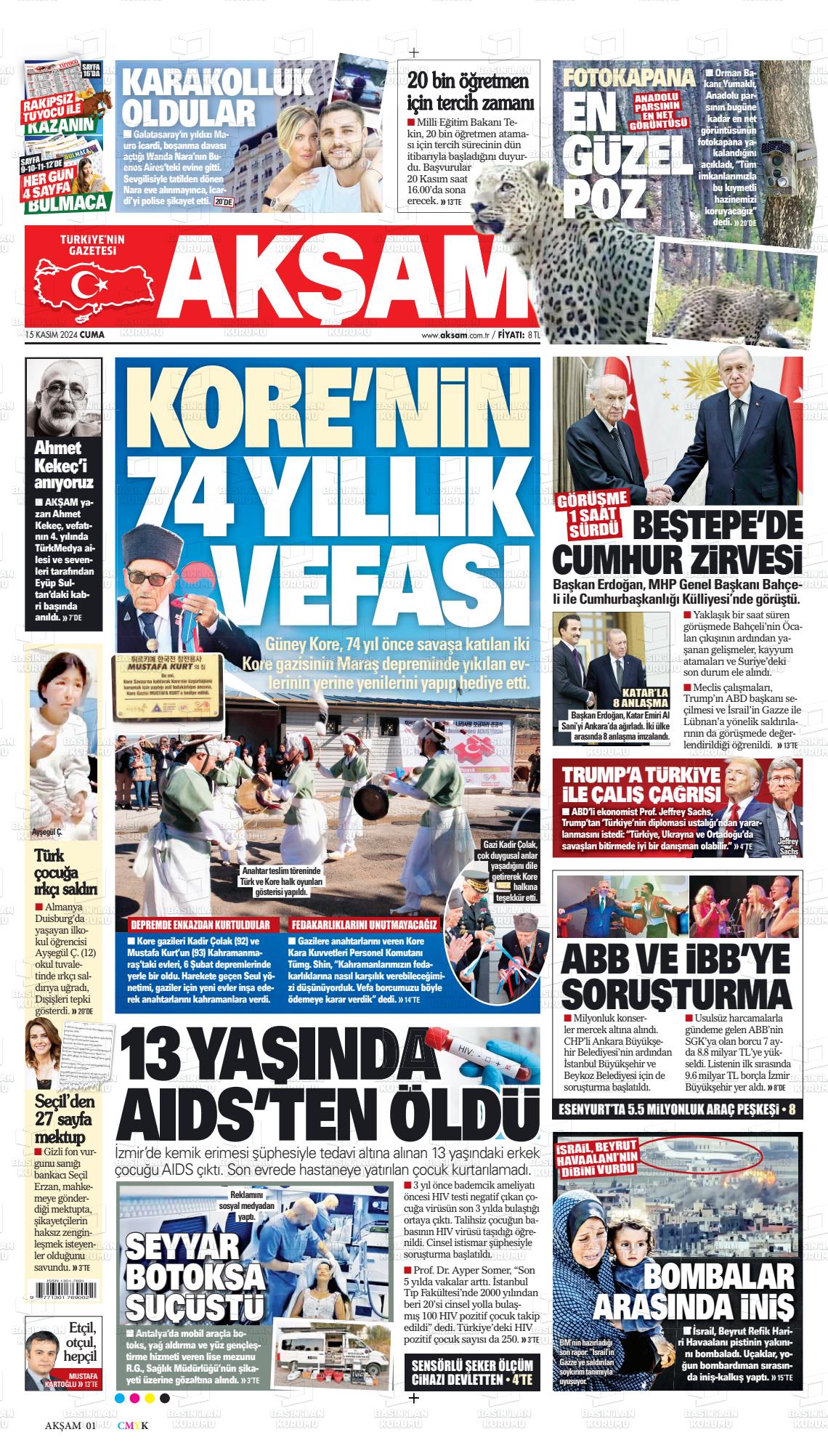 15 Kasım 2024 Akşam Gazete Manşeti