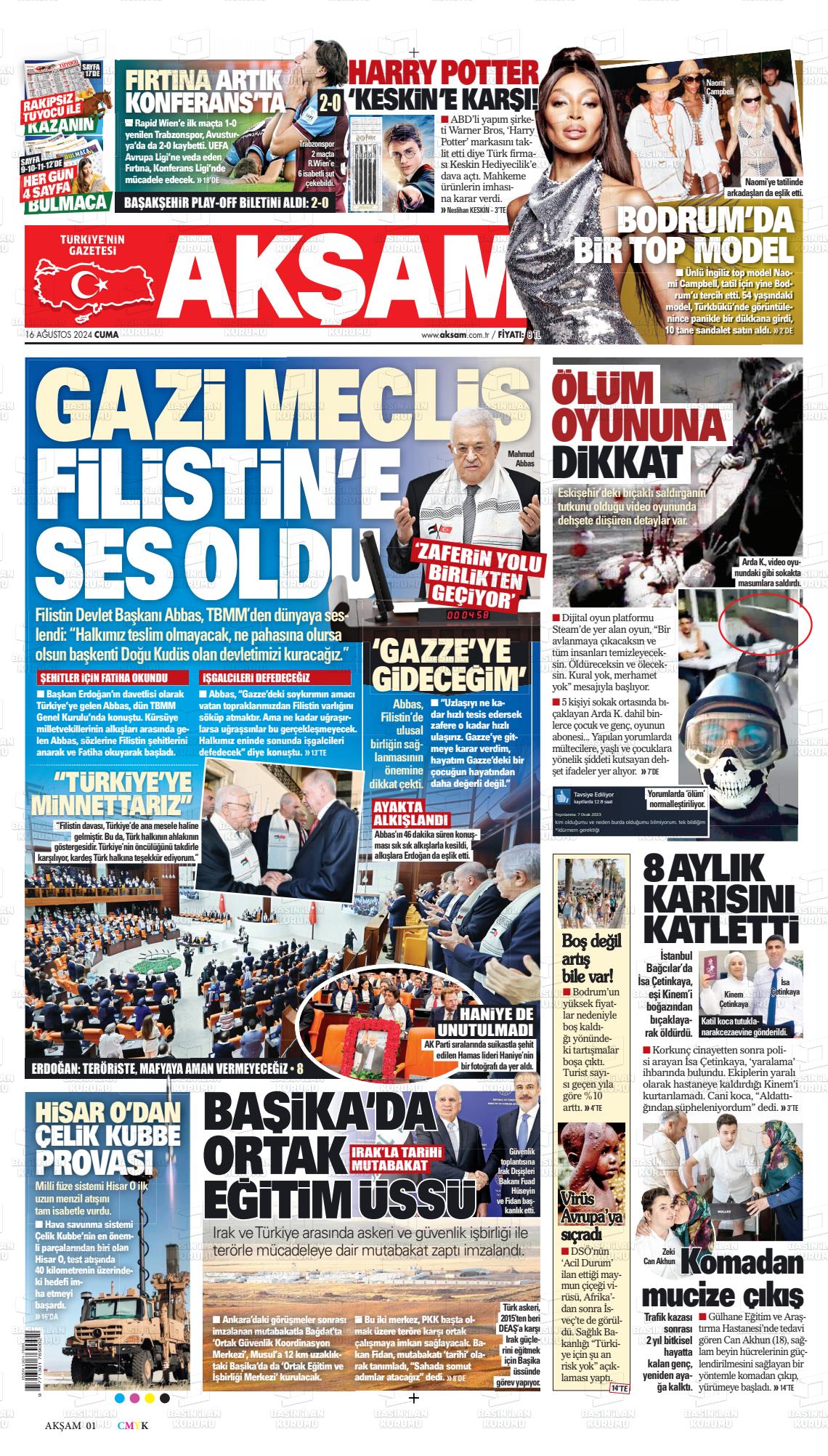 16 Ağustos 2024 Akşam Gazete Manşeti