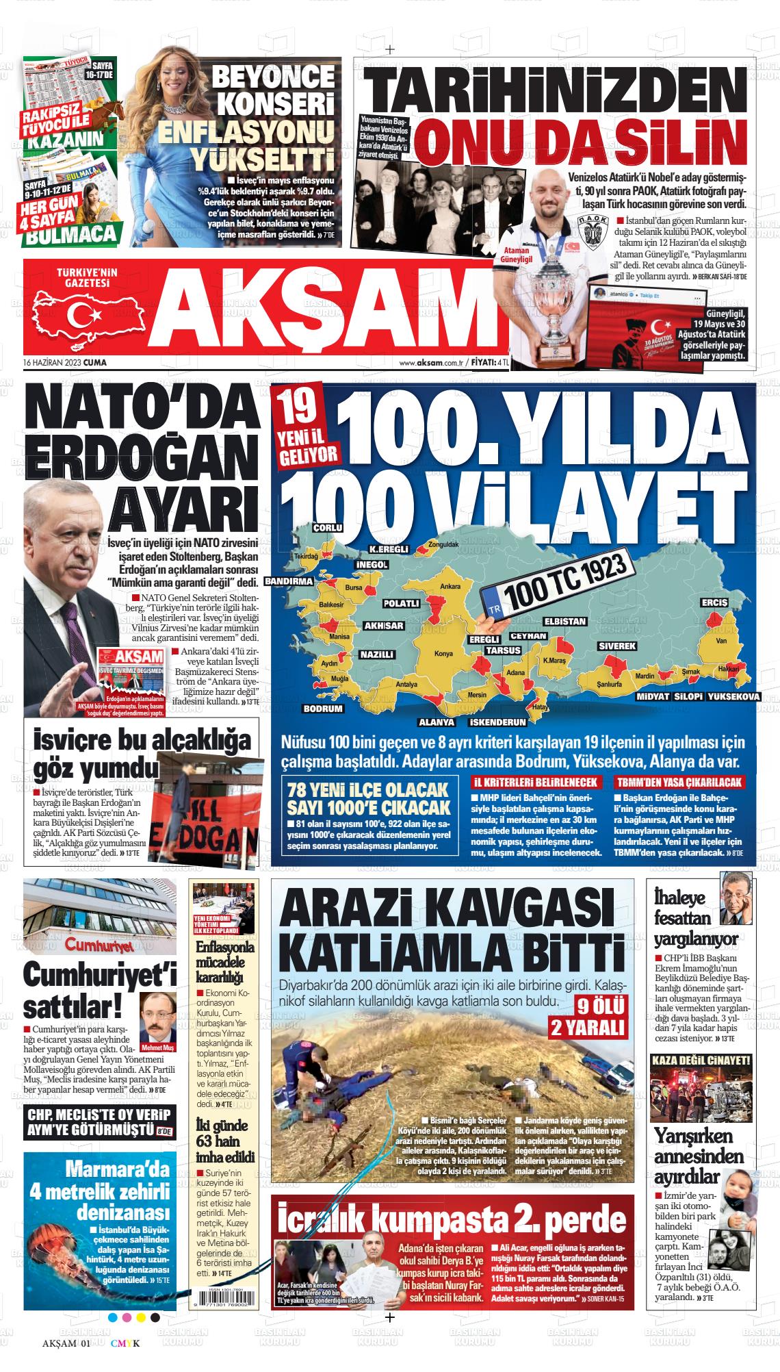 16 Haziran 2023 Akşam Gazete Manşeti