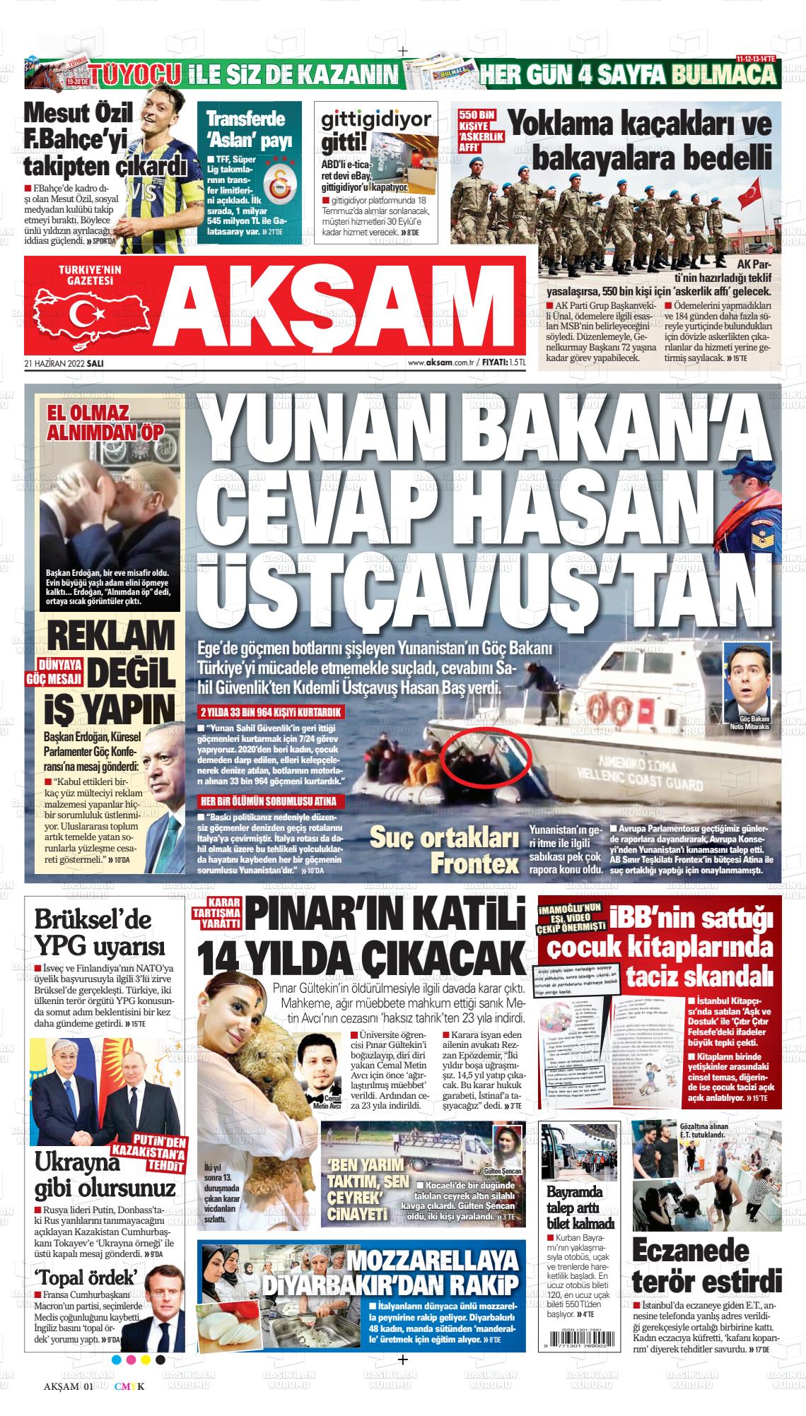 21 Haziran 2022 Akşam Gazete Manşeti