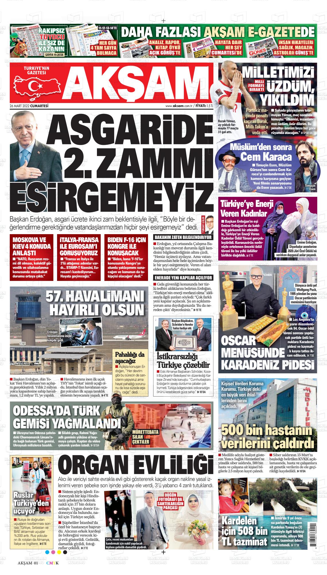 26 Mart 2022 Akşam Gazete Manşeti