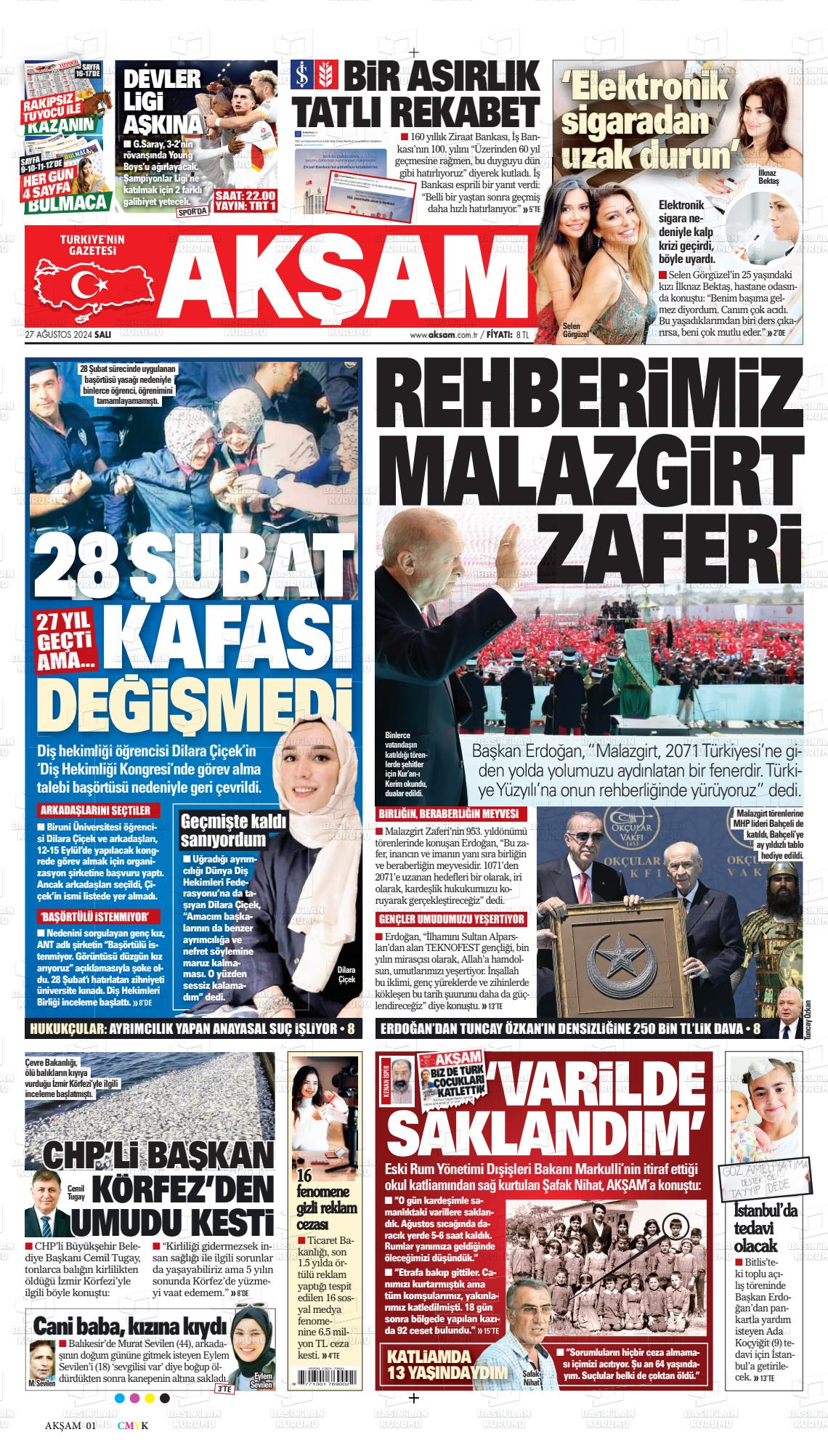 27 Ağustos 2024 Akşam Gazete Manşeti