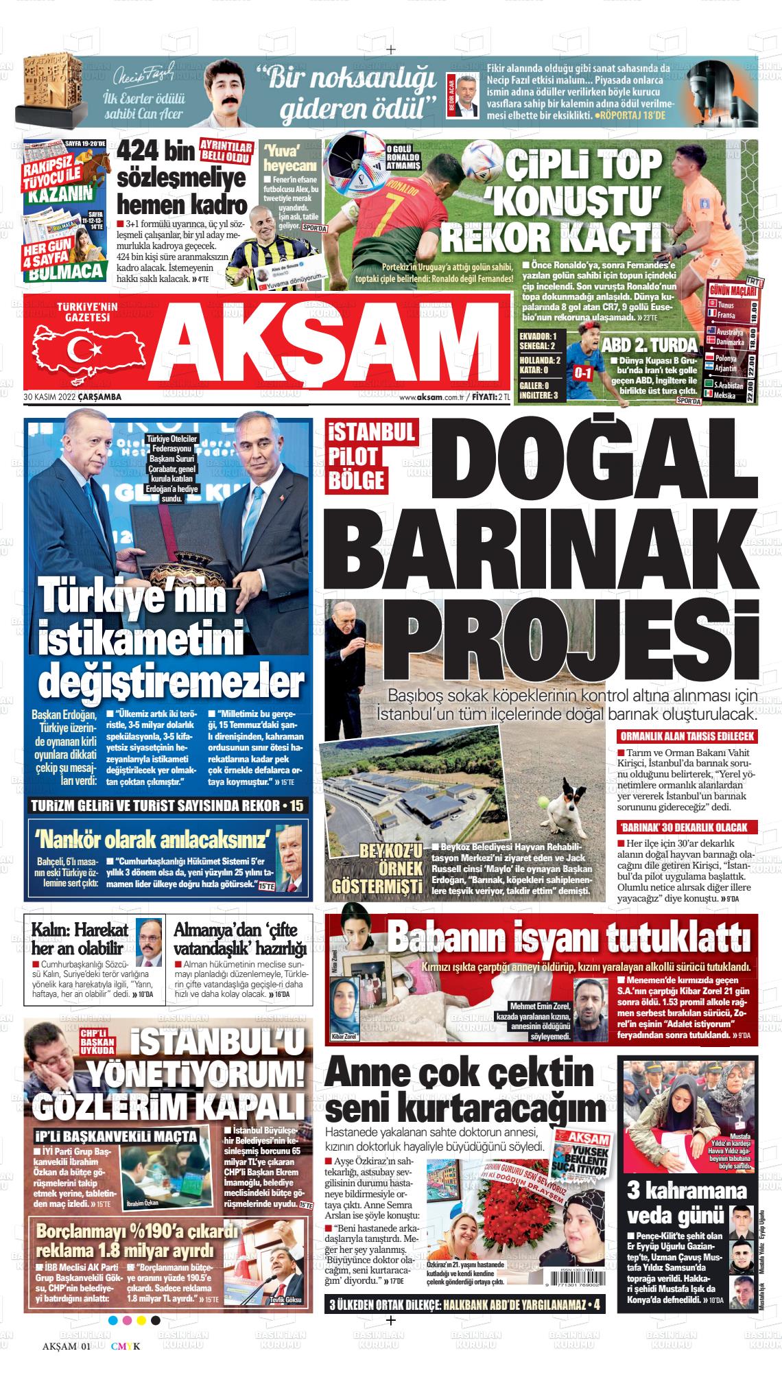 30 Kasım 2022 Akşam Gazete Manşeti