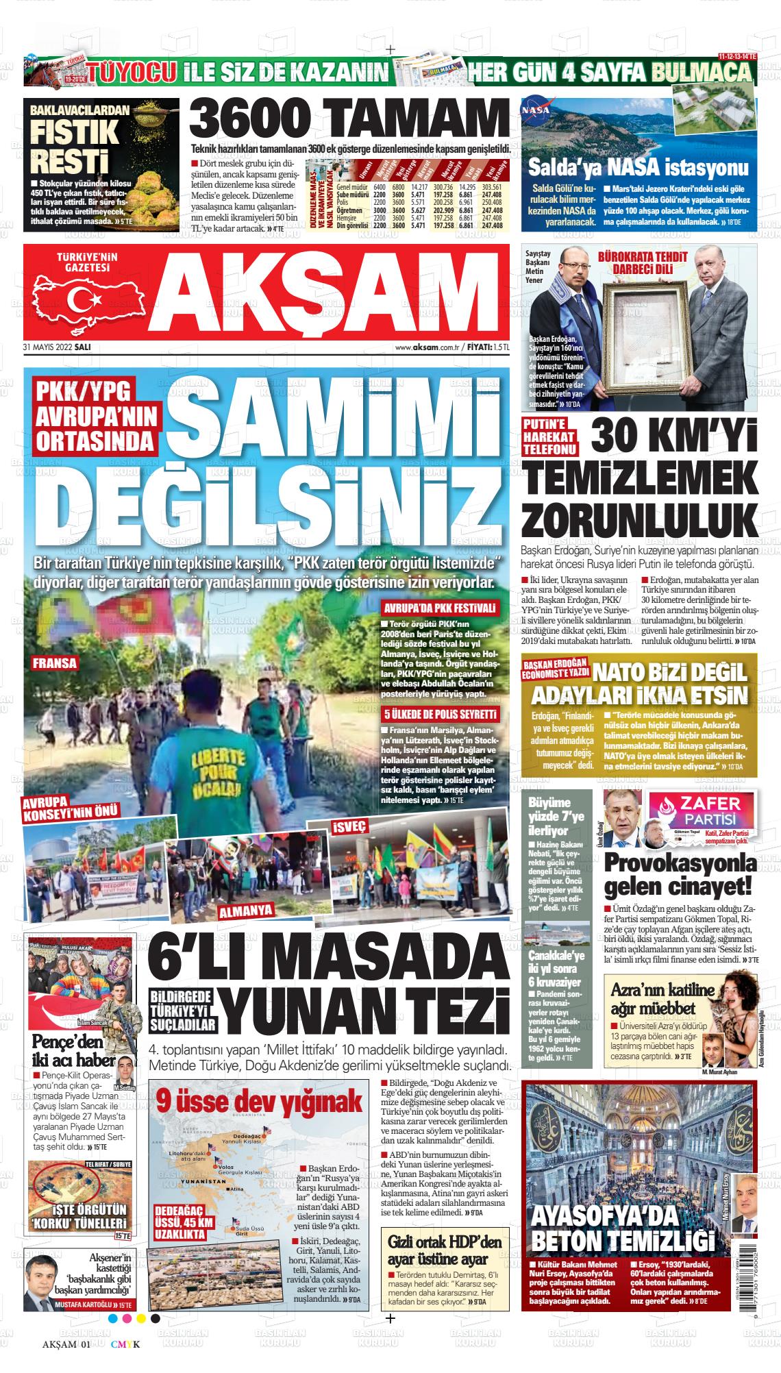 31 Mayıs 2022 Akşam Gazete Manşeti