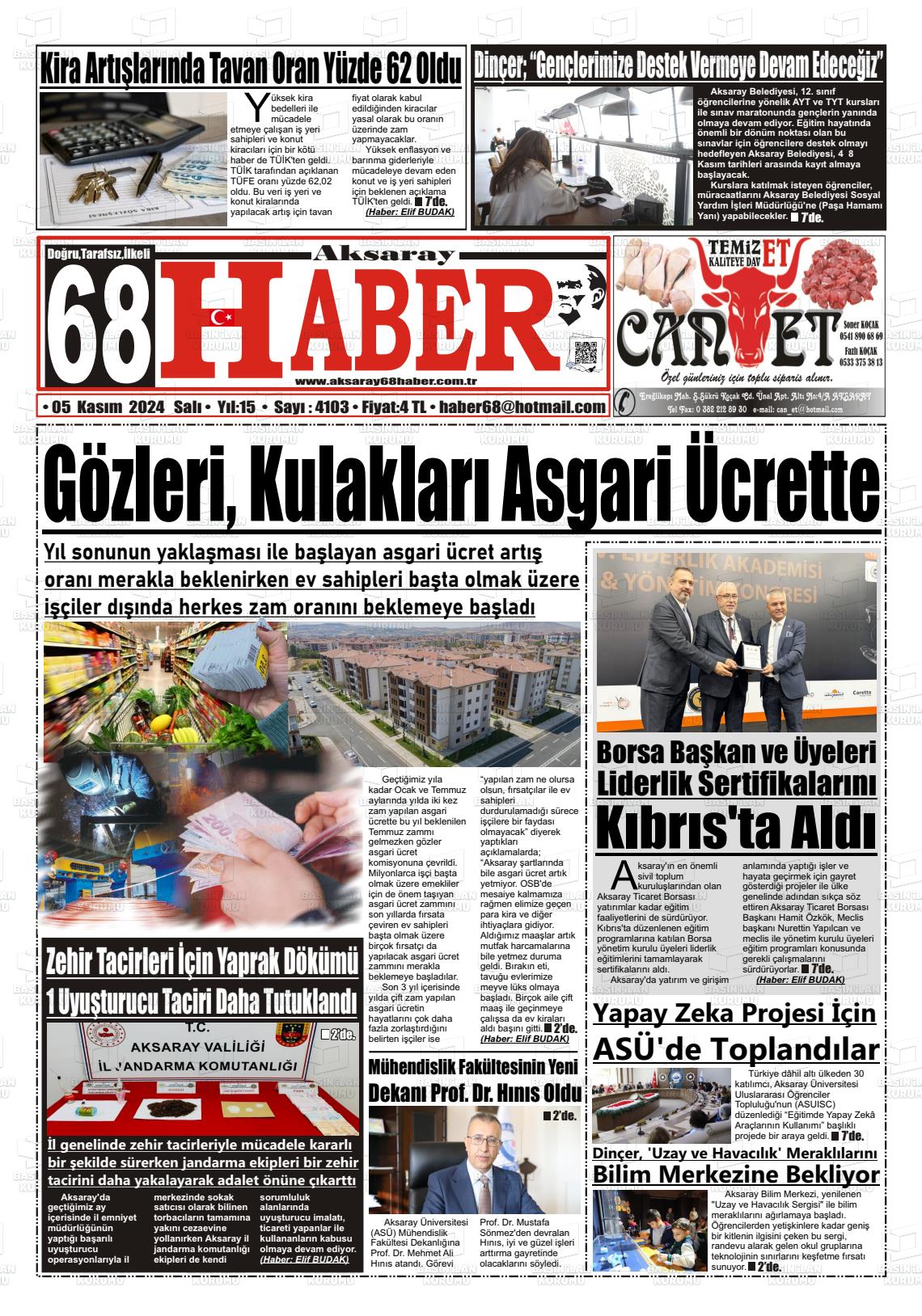 05 Kasım 2024 Aksaray 68 Haber Gazete Manşeti