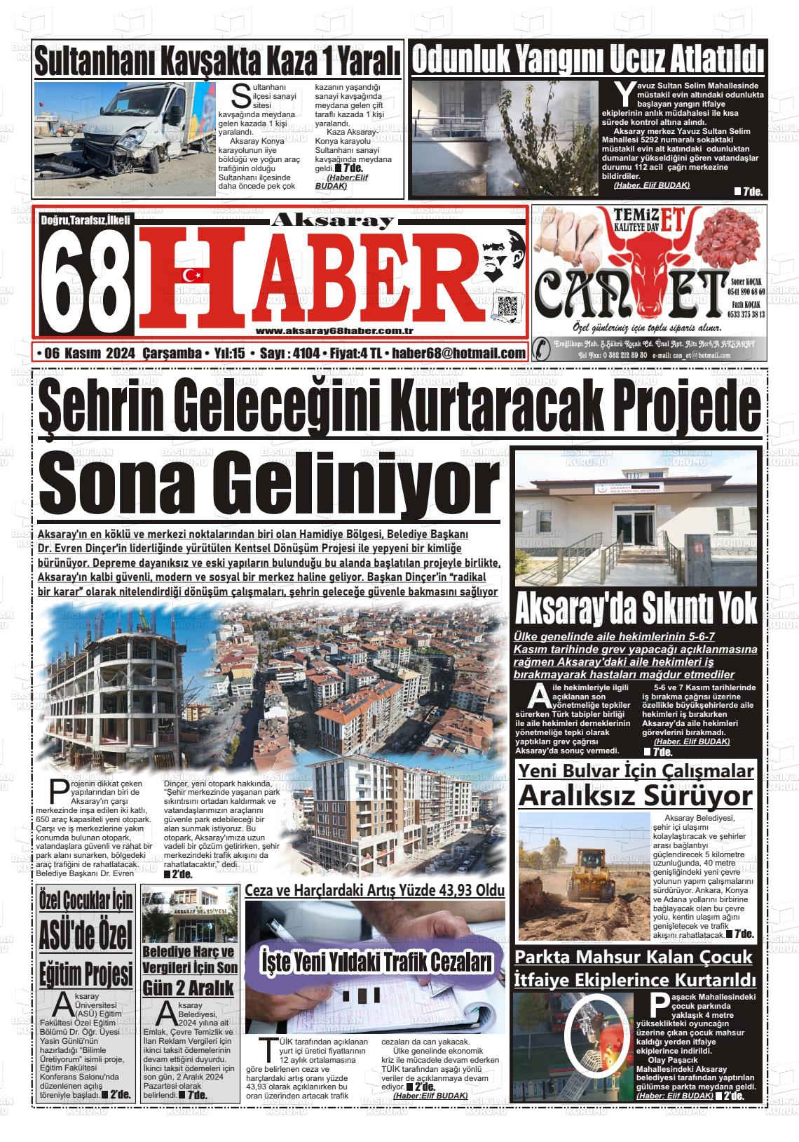 06 Kasım 2024 Aksaray 68 Haber Gazete Manşeti