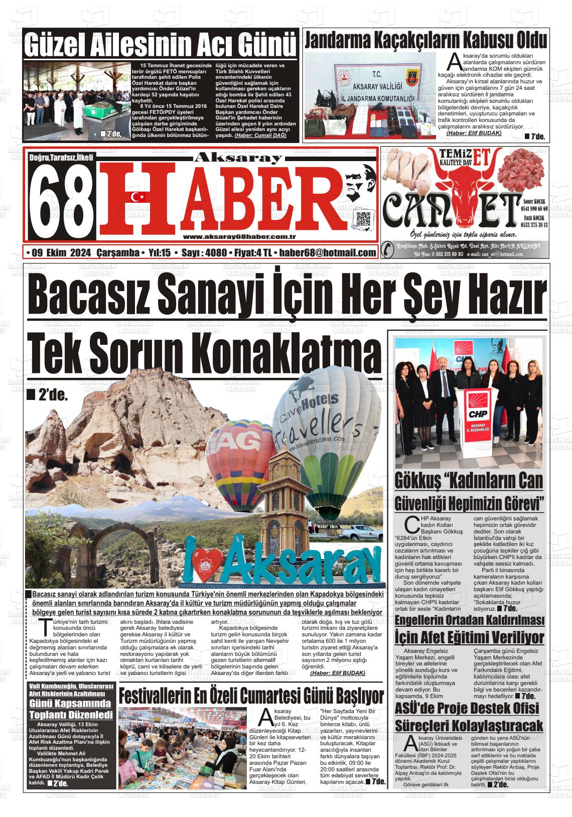 09 Ekim 2024 Aksaray 68 Haber Gazete Manşeti