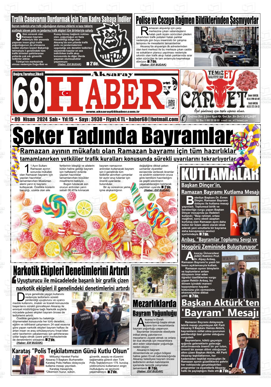 09 Nisan 2024 Aksaray 68 Haber Gazete Manşeti