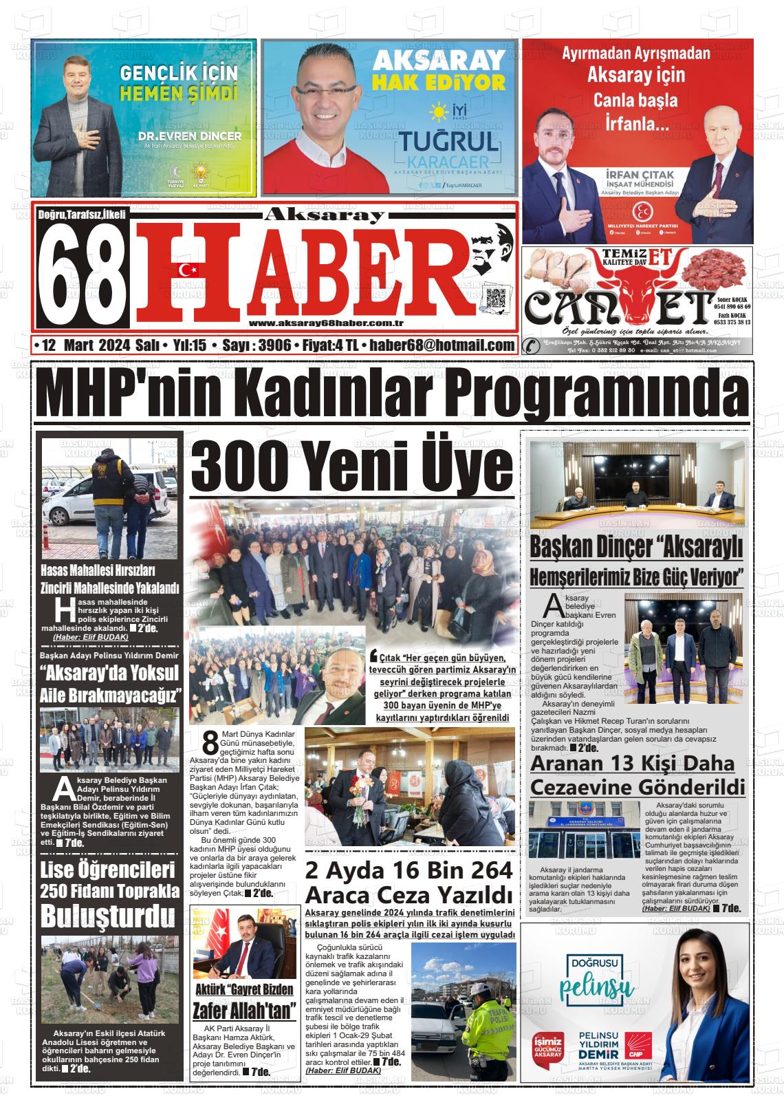 12 Mart 2024 Aksaray 68 Haber Gazete Manşeti