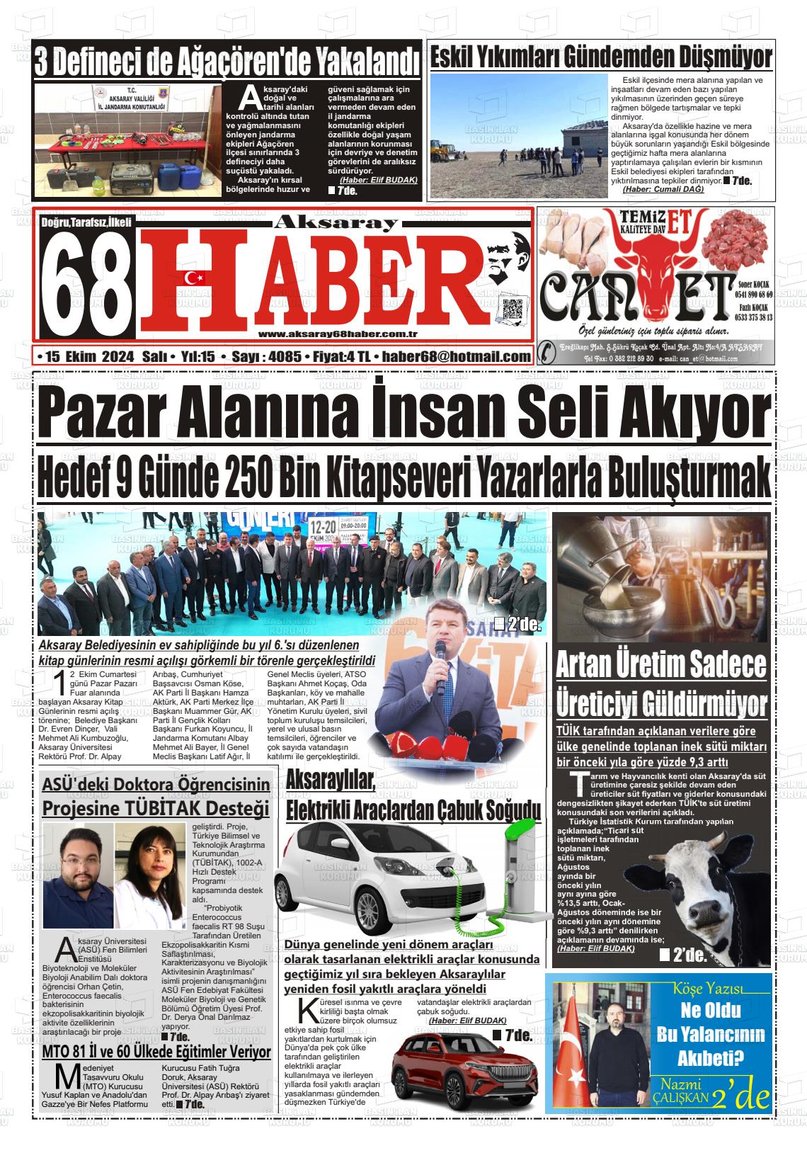 15 Ekim 2024 Aksaray 68 Haber Gazete Manşeti